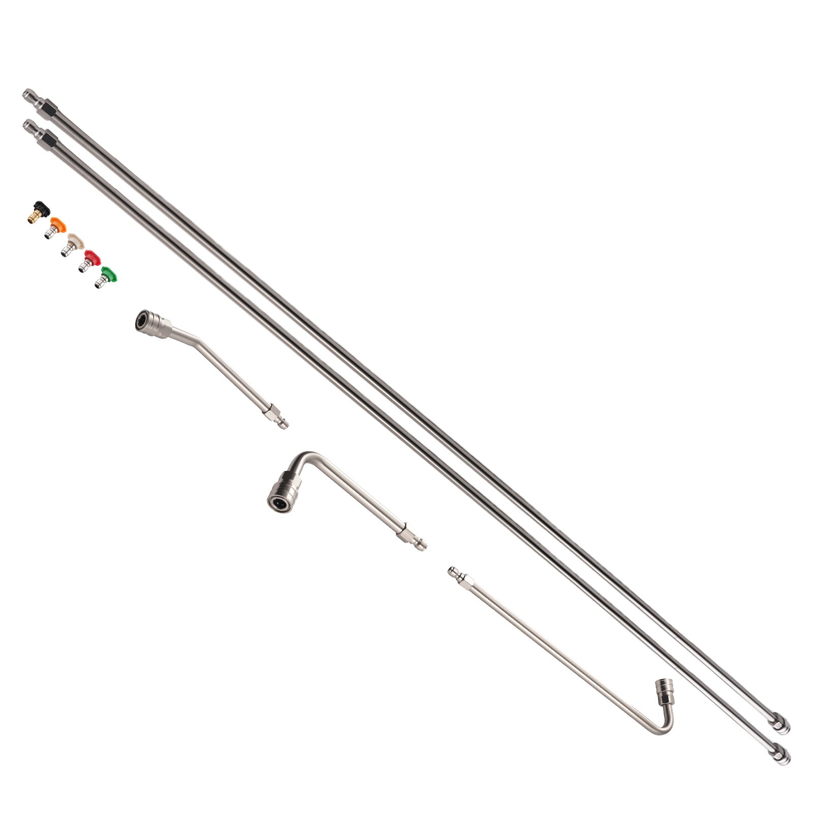 60″ Pressure Washer Extension Wand 2PCS with 30° 90° 120° Curved Rod & Tips