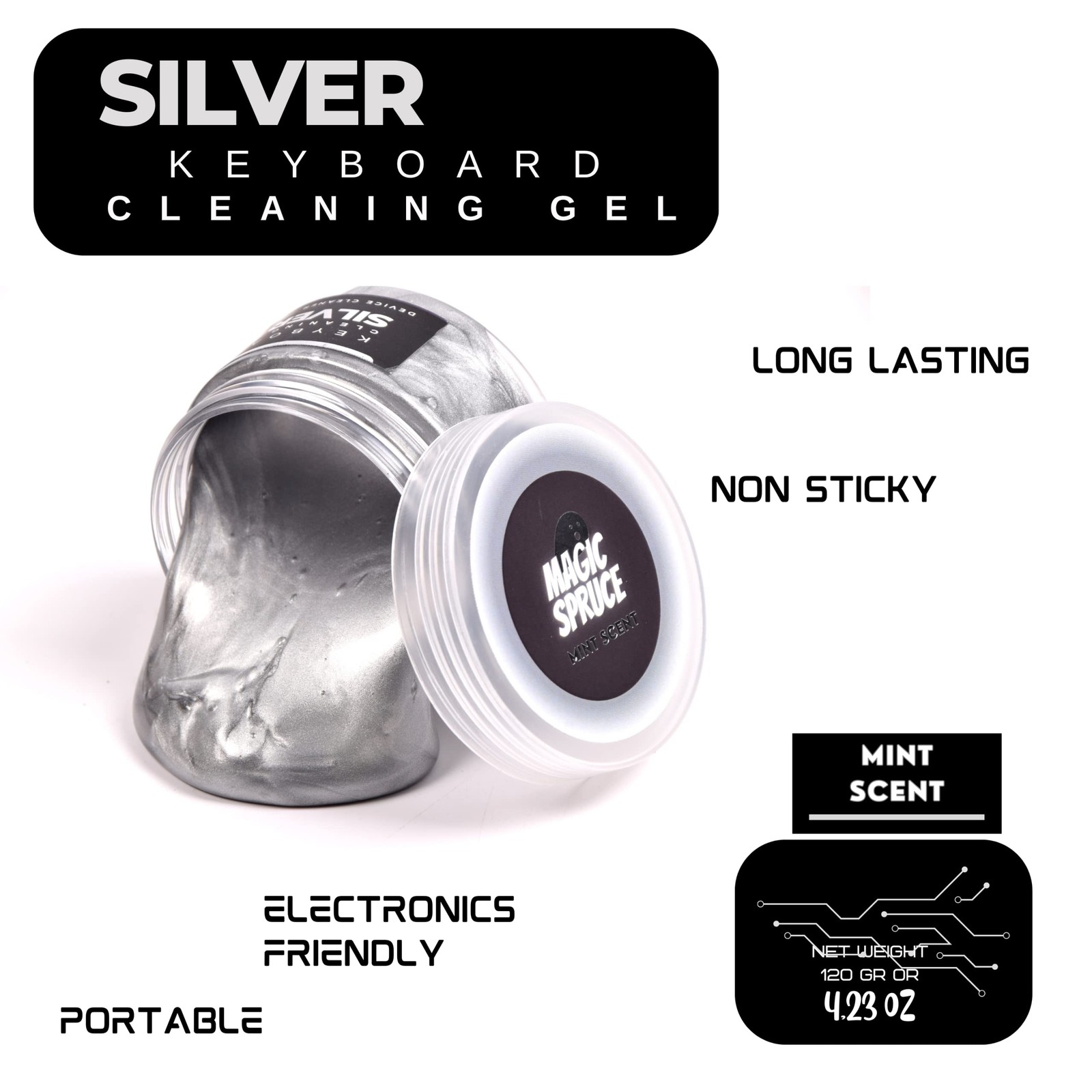 MAGIC SPRUCE Cleaning Gel for Car Interior, Universal zzzz-s, Luxury Silver
