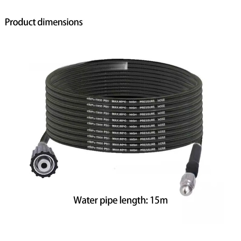 Standard 15m Tall Pressure Drain Hose PVC Flexible 7 Nozzle Cleaning Set
