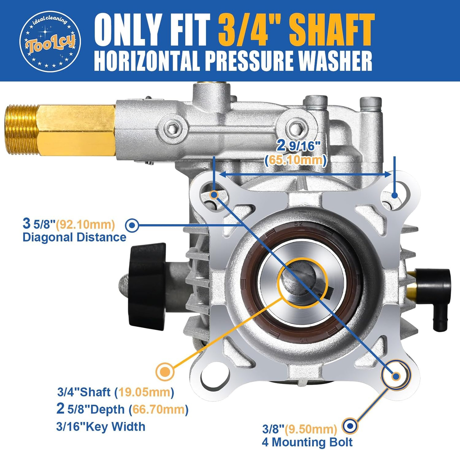 Pressure Washer Pump 3/4 Inch Shaft, 3400 PSI 2.5 GPM Gas Engine Compatible