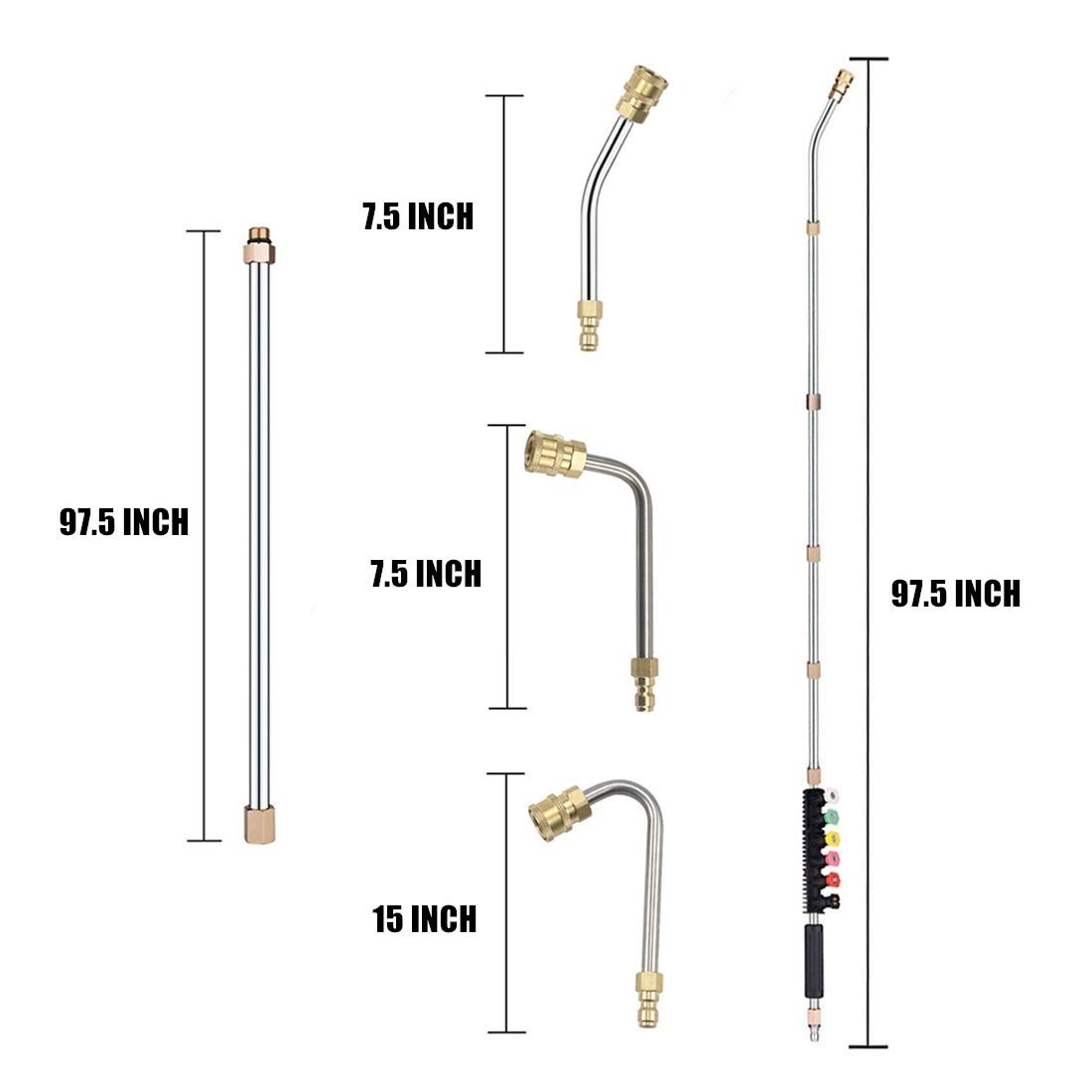 Pressure Washer Extension Wand, 30°/90°/120° Curved Rod, Quick Connect, Nozzle T