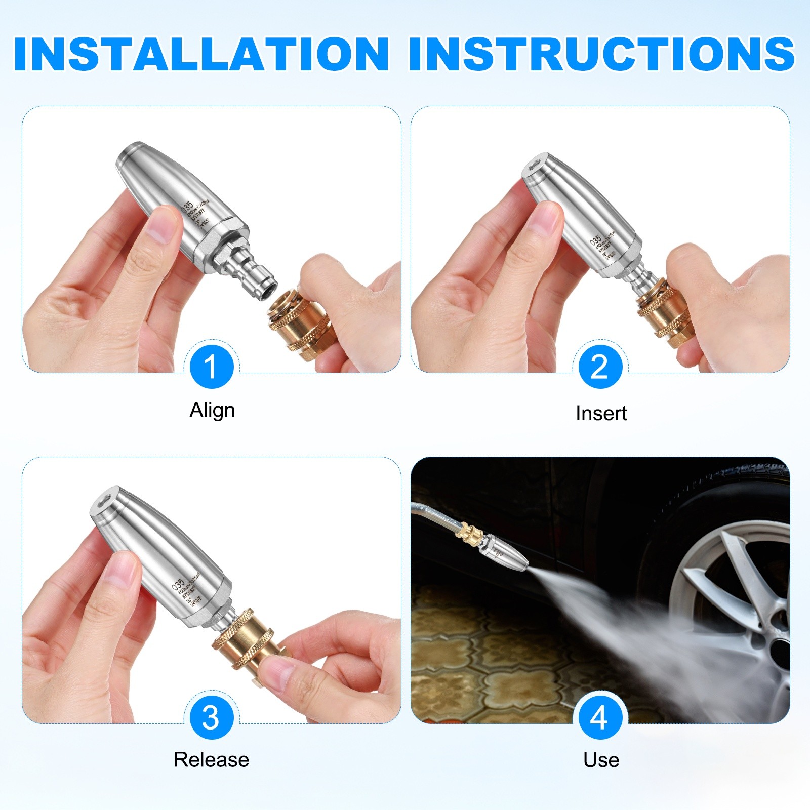 6-Pack Pressure Washer Turbo Nozzle Tips Set, 360° Rotating, 3.5 GPM [Silver]