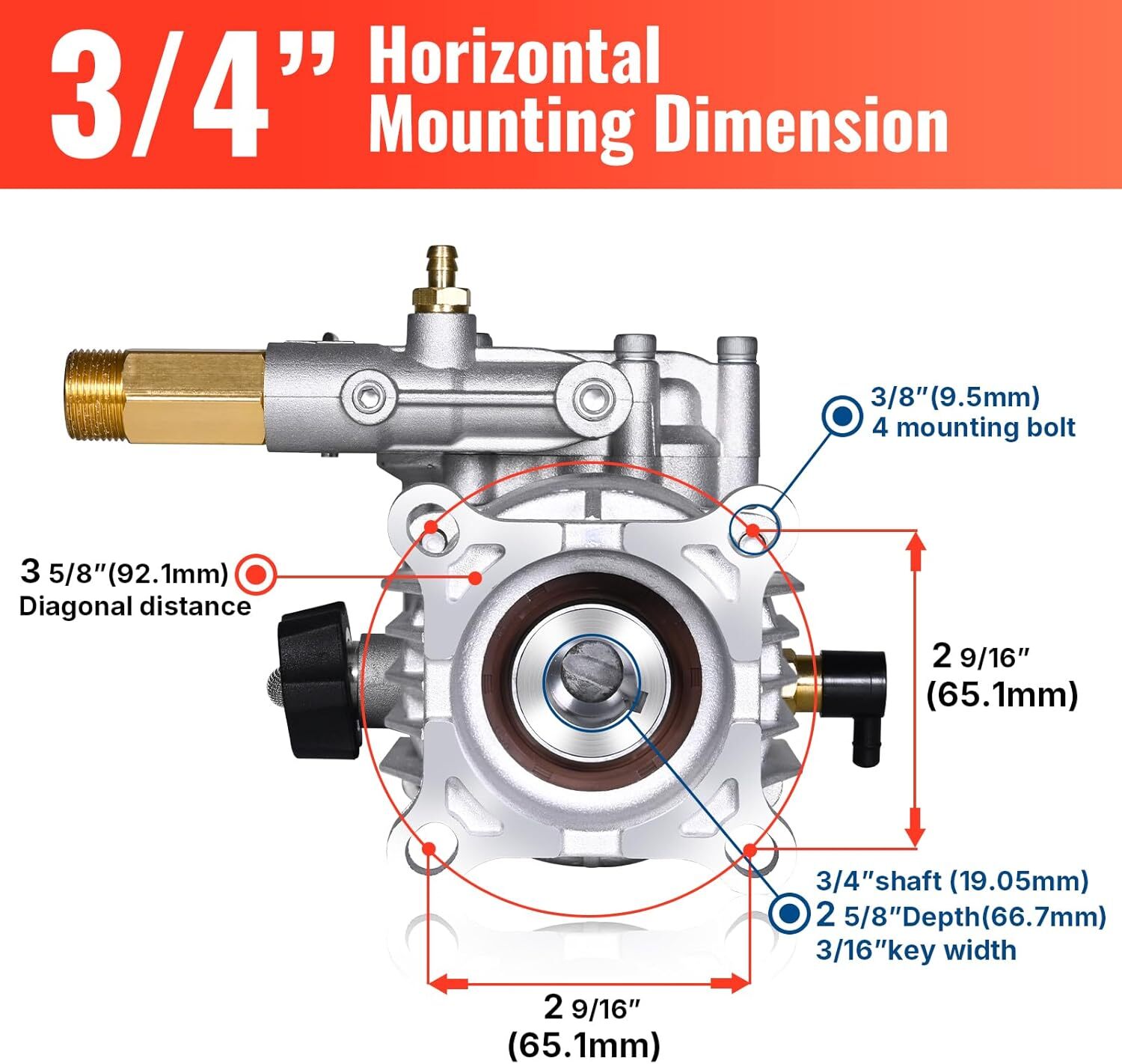 YAMATIC 3/4″ Shaft Horizontal Pressure Washer Pump 3400 PSI 2.5 GPM