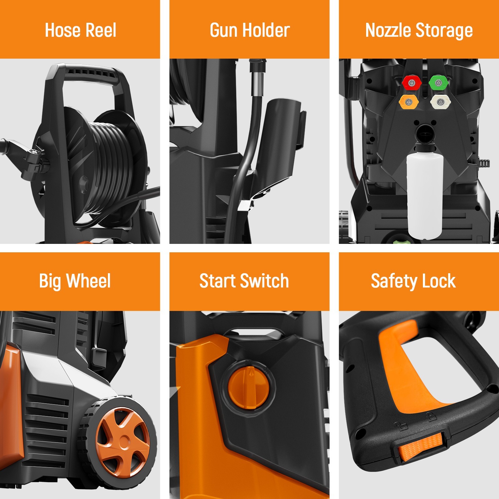 Electric Pressure Washer 5000 PSI 3.2 GPM Power Washer 4 Quick Connect Nozzles