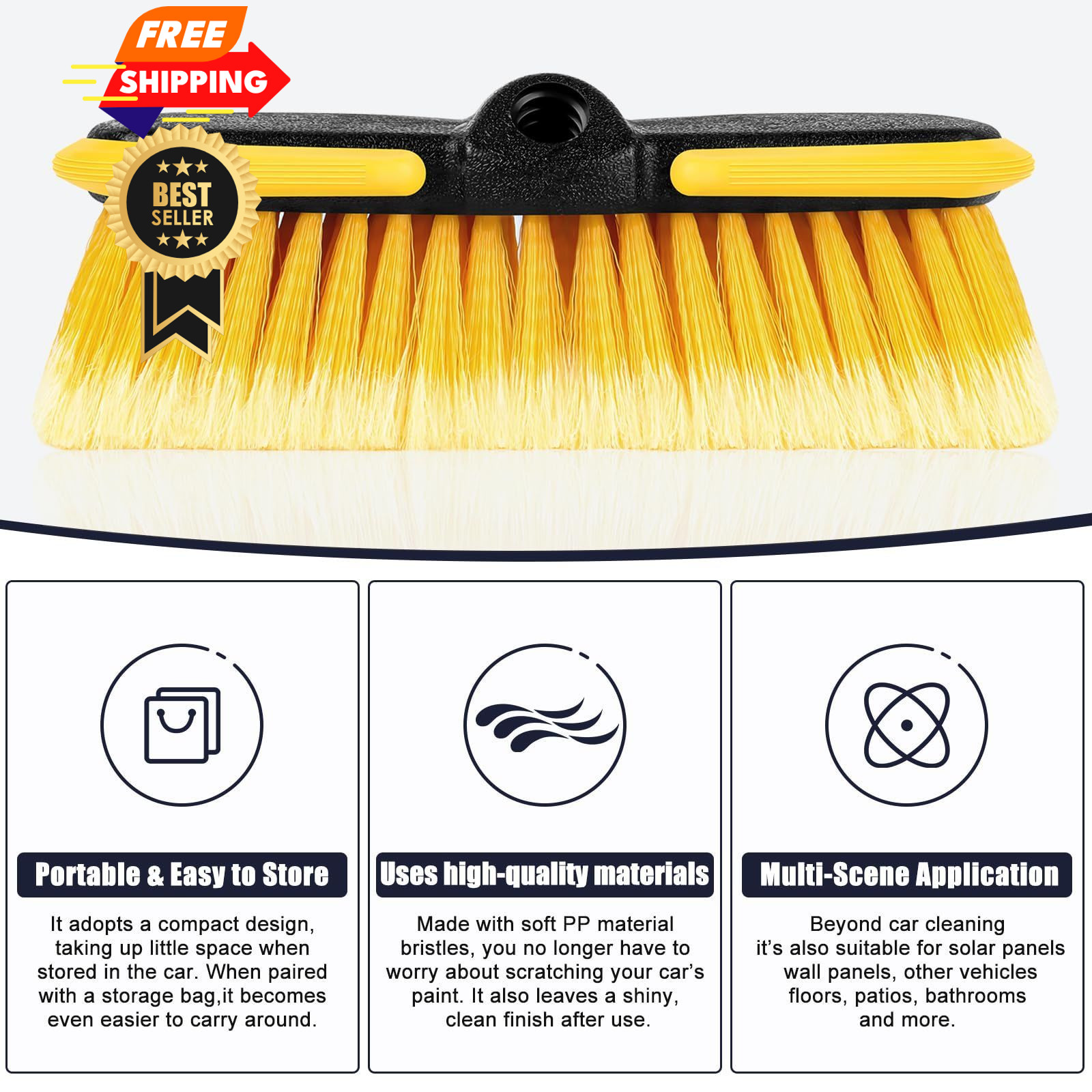 10 Inch Car Wash Brush Head, Scrub Attachment 10 inches, Black+yellow