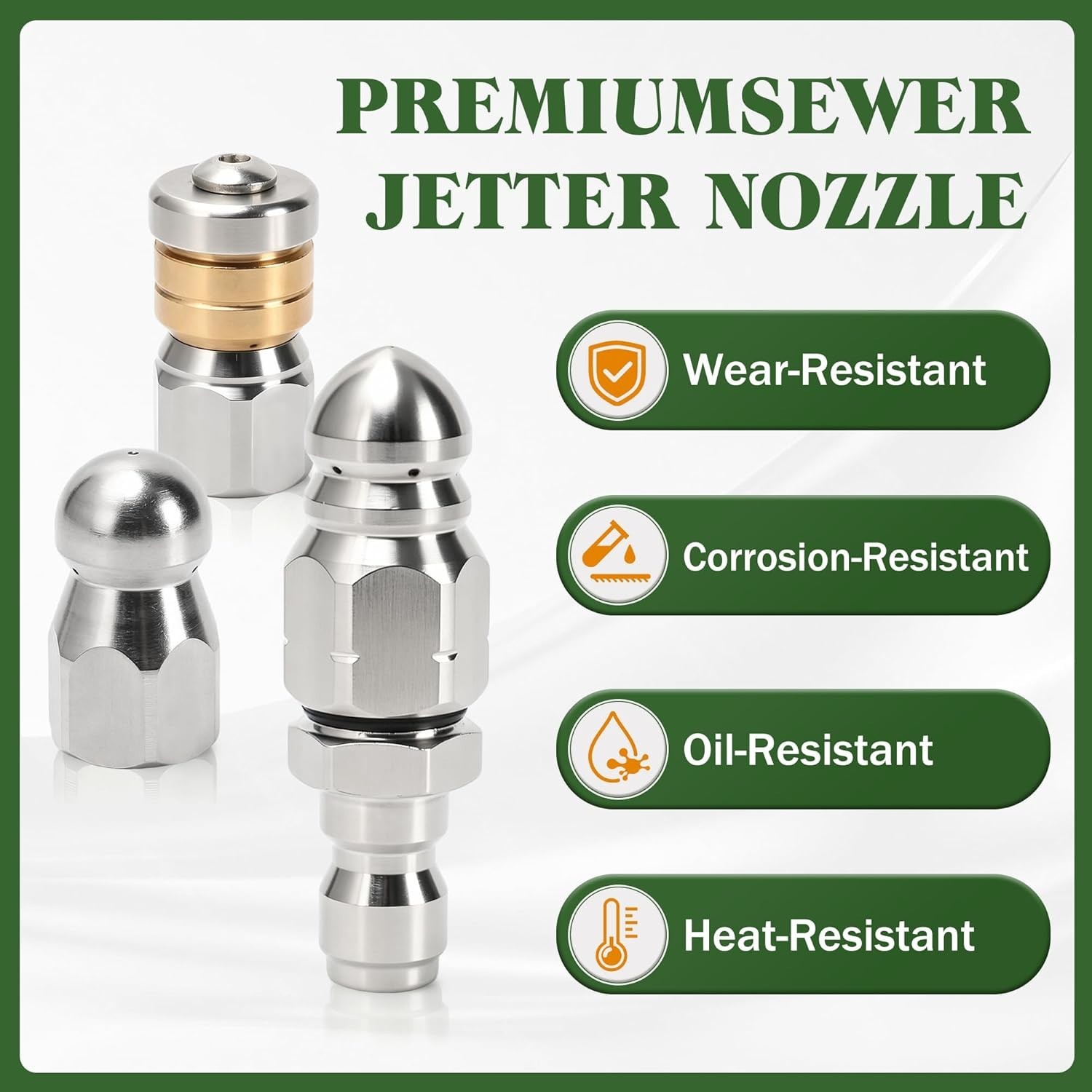 Sewer Jetter Nozzle Kit, 3-Pack, 1/4” Quick Connect, 5000 PSI