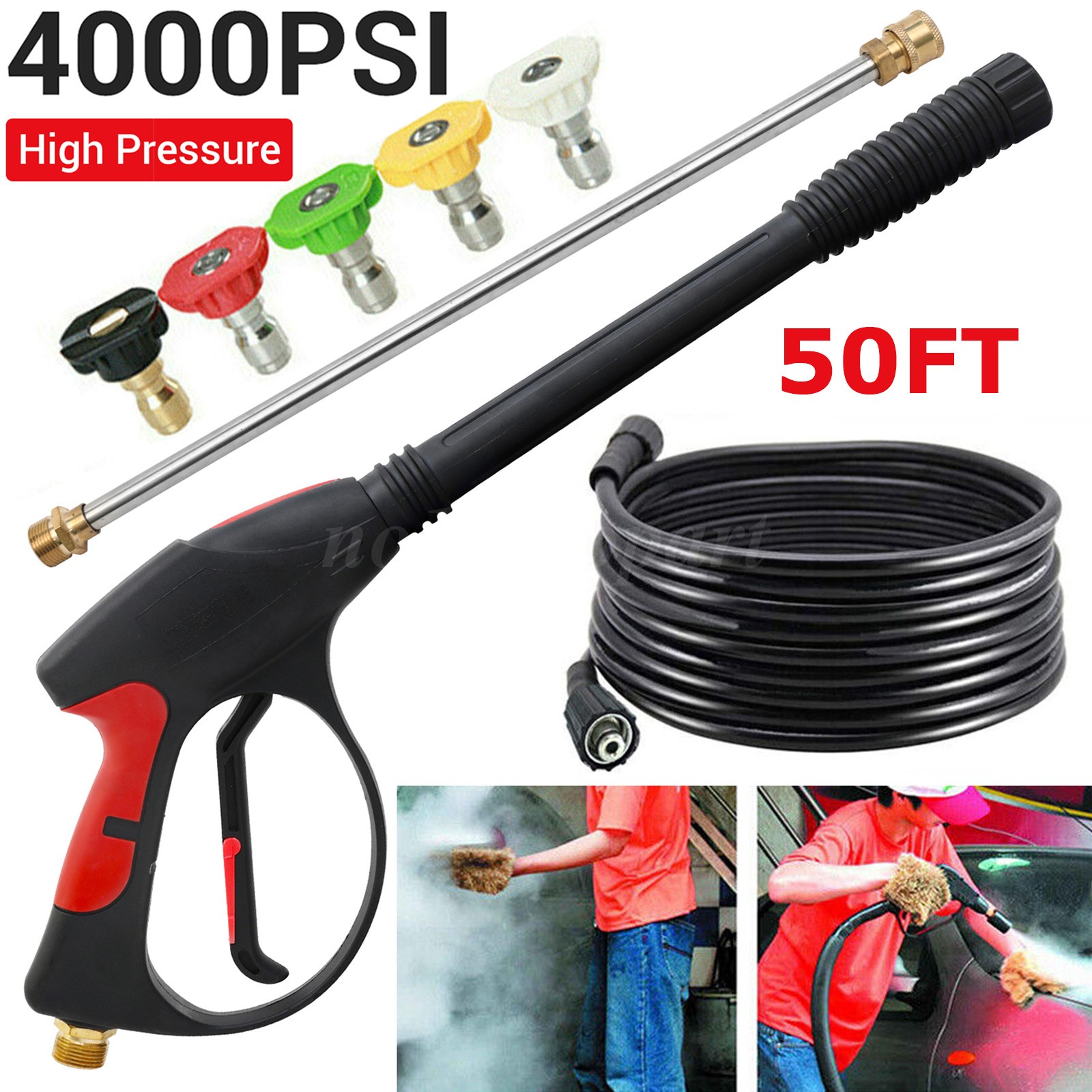 High Pressure 4000PSI Car Power Washer Gun Spray Wand Lance Nozzle and Hose Kit