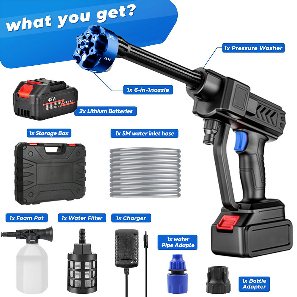 Cordless High Pressure Washer Gun with Foam Cannon, High Power， Max 435PSI