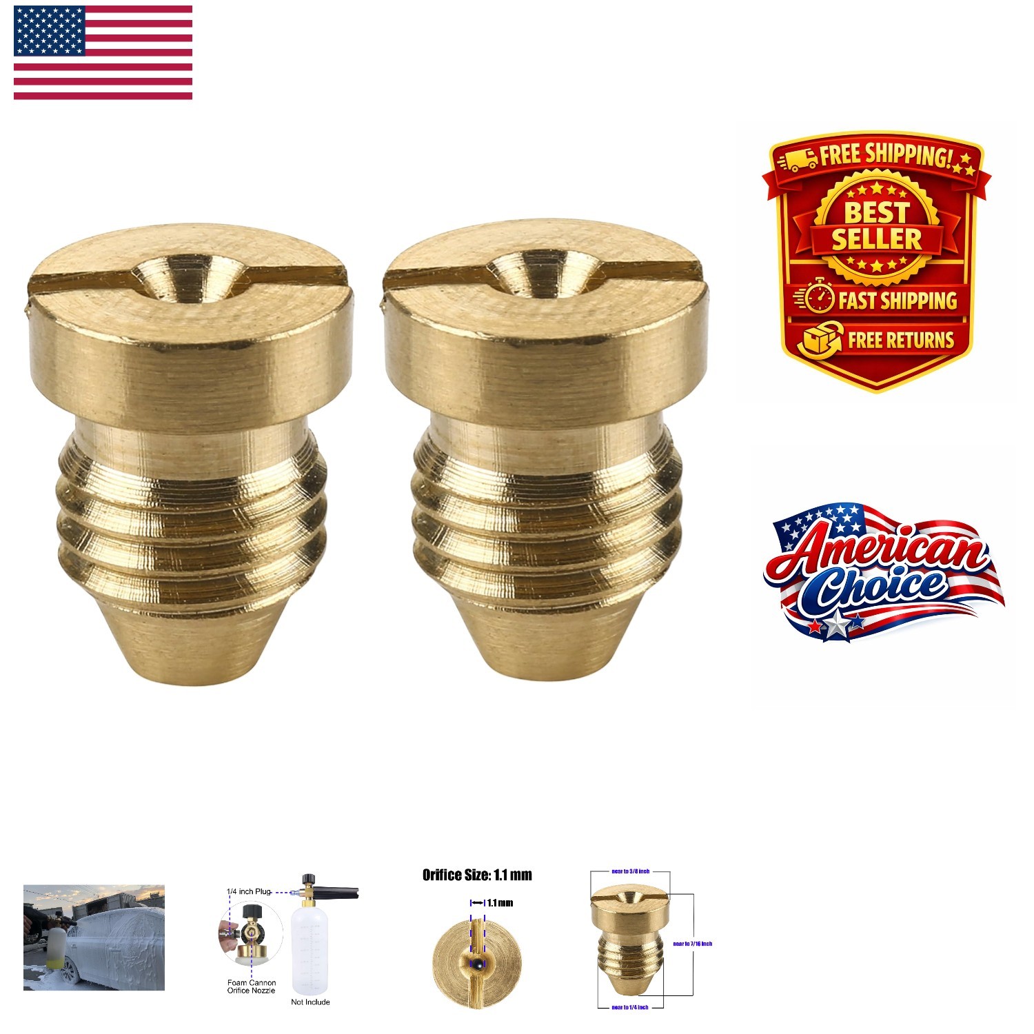 1.1mm Brass Foam Cannon Nozzles – 2 Pack for Ultimate Thick Foam Generation