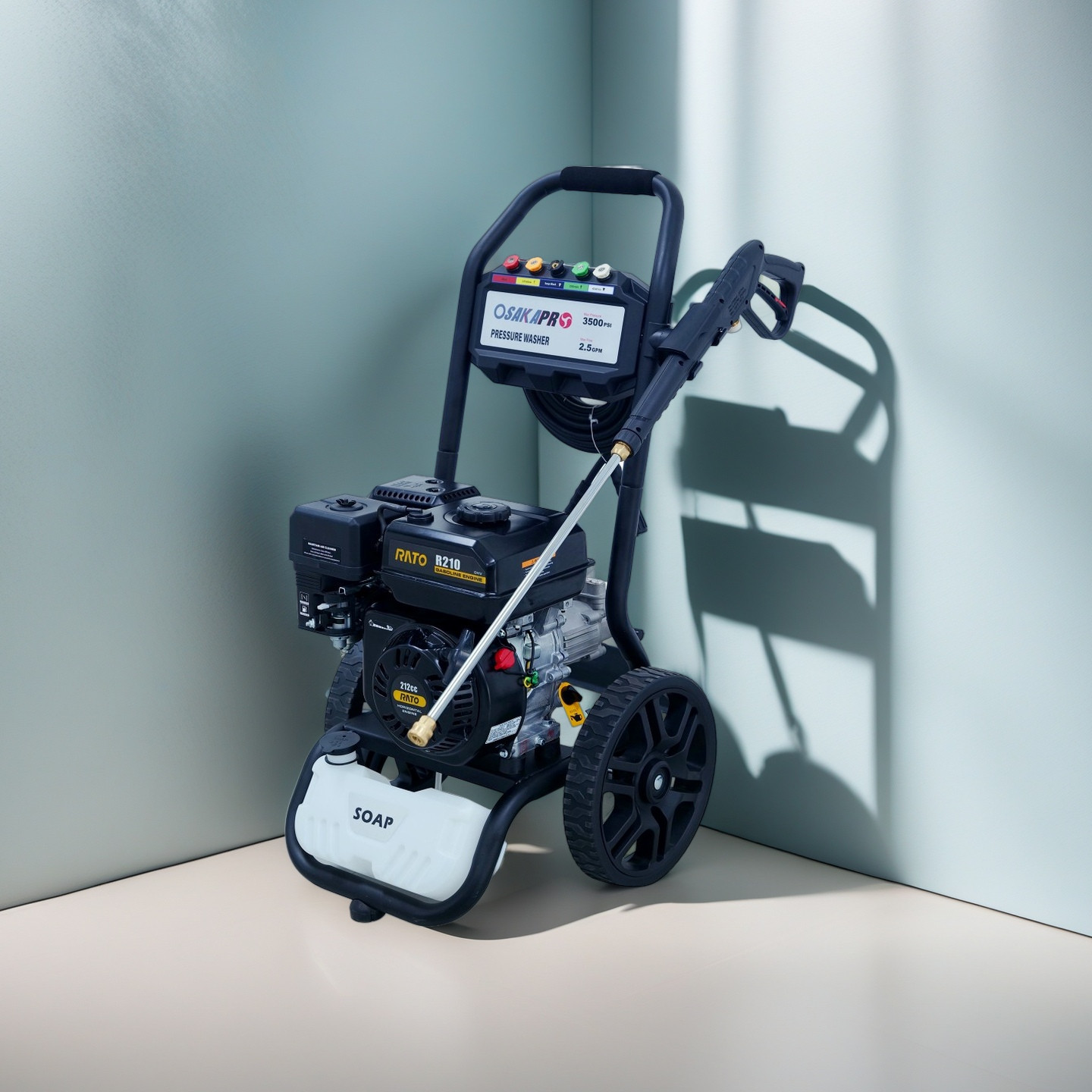 3500PSI Gas Pressure Washer 2.5GPM 212CC RATO Engine 5 Nozzles Soap Tank
