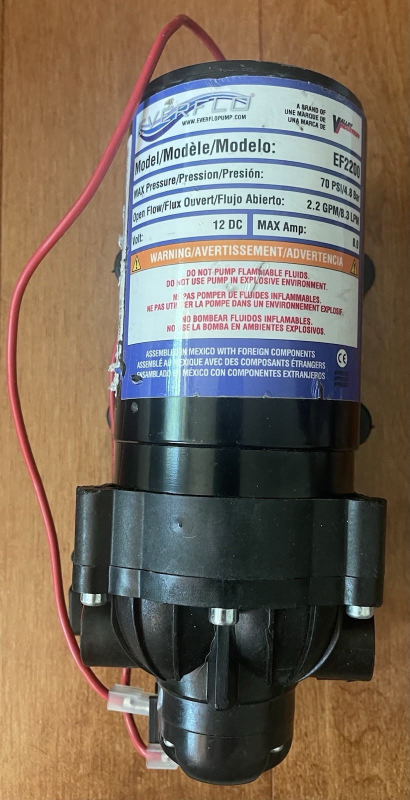 Everflo EF2200 2.2 GPM 70 PSI 12V DC Quick Attach Diaphragm Pump
