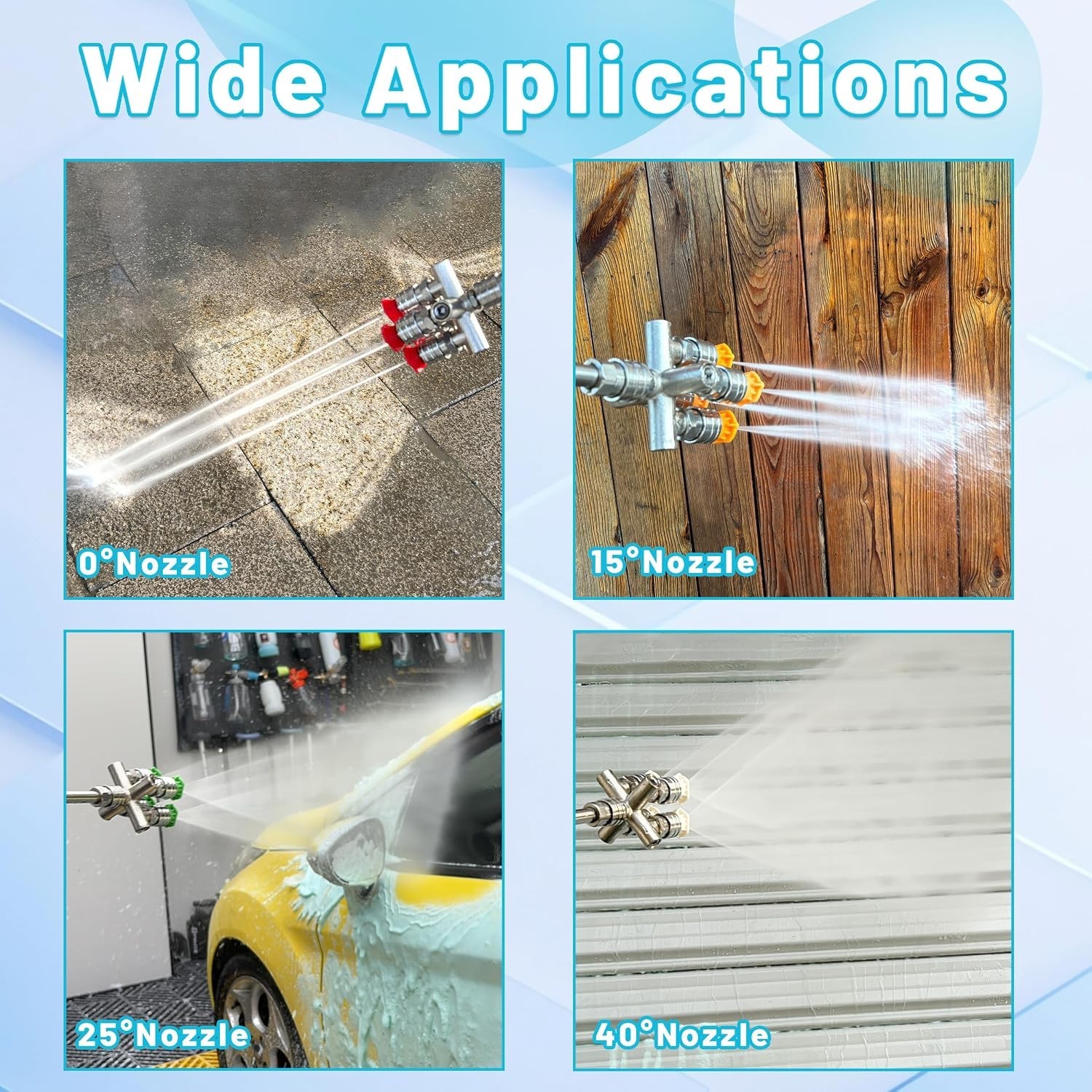 Quadruple Pressure Washer Tips – 4-in-1 Stainless Steel Nozzle Set, 5000 PSI