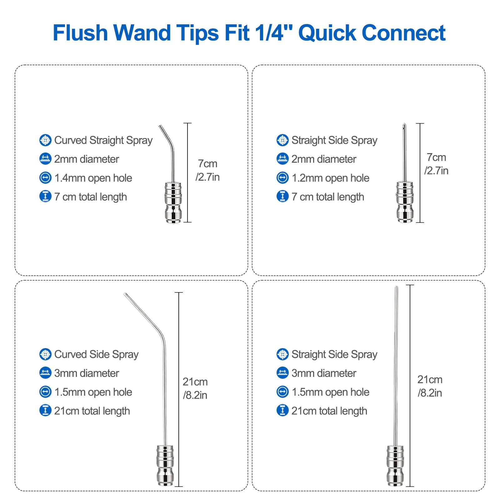 High Pressure Washer Nozzle Kit Stainless Steel Flush Wand Tips for AC Cleaning