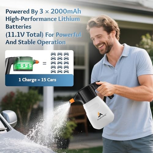 Awakening 2L Electric Foam Sprayer, Waterless Car Wash Kit, 68oz Cordless WHITE