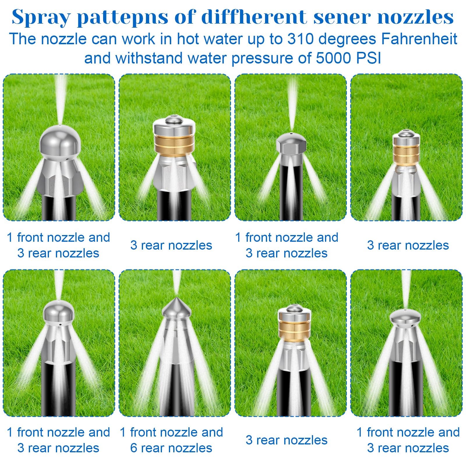 10 Pcs Sewer Jetter Nozzle Kit Stainless Steel Jetter Heads Kit otating Butto…