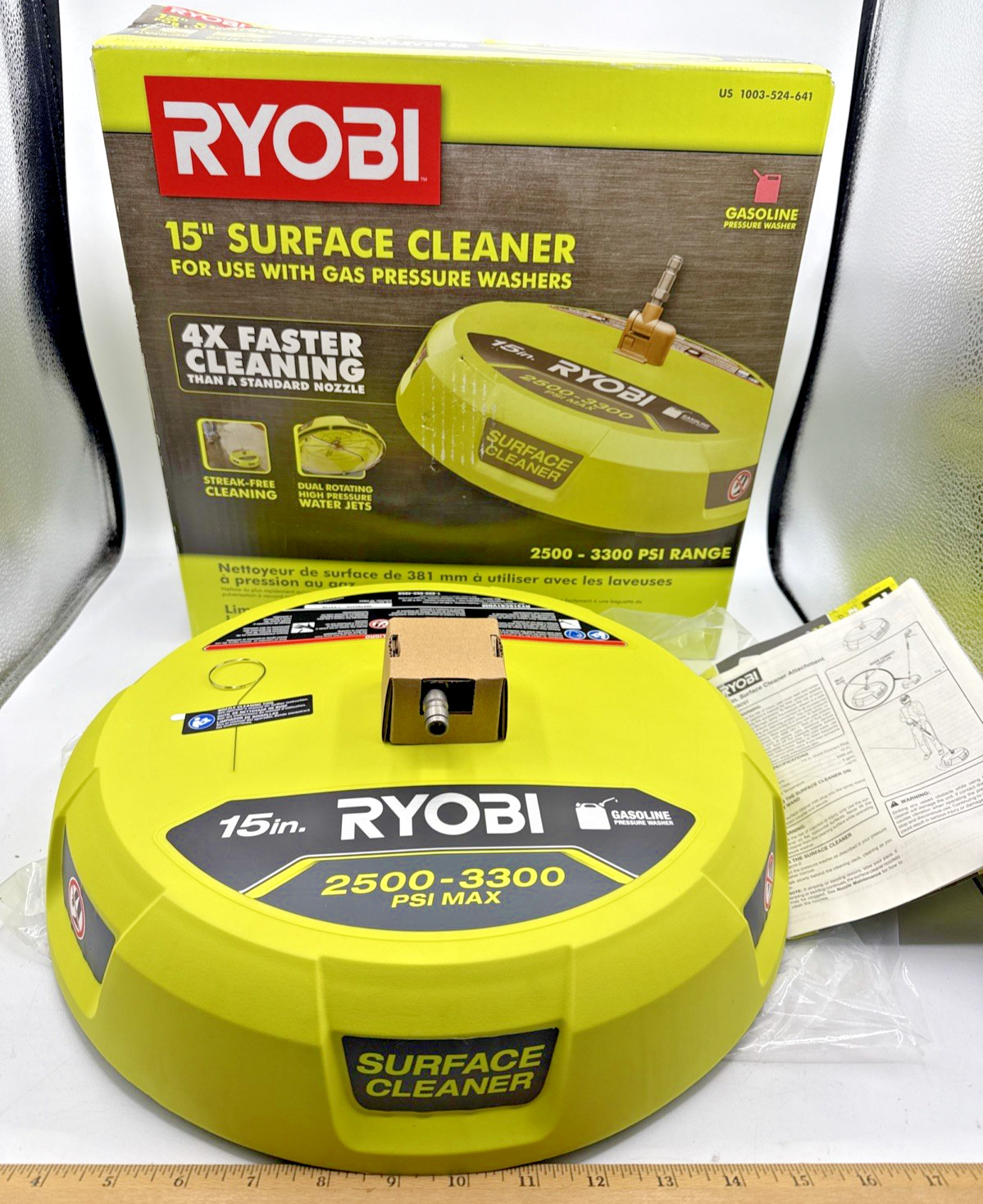 Ryobi Surface Cleaner 15 Inch for Gas Pressure Washer 1/4in Quick Connect