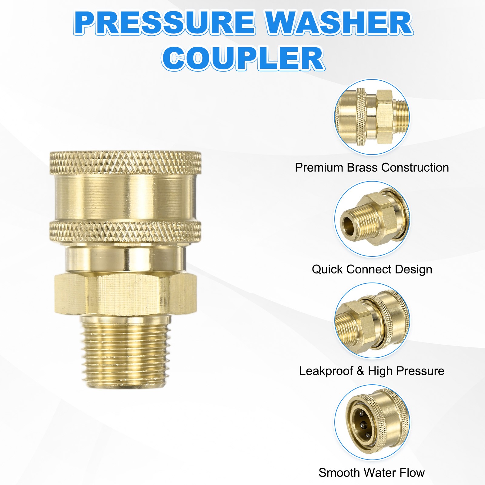 2-Pack Brass 3/8 Inch Female NPT Outer Thread Pressure Washer Coupler