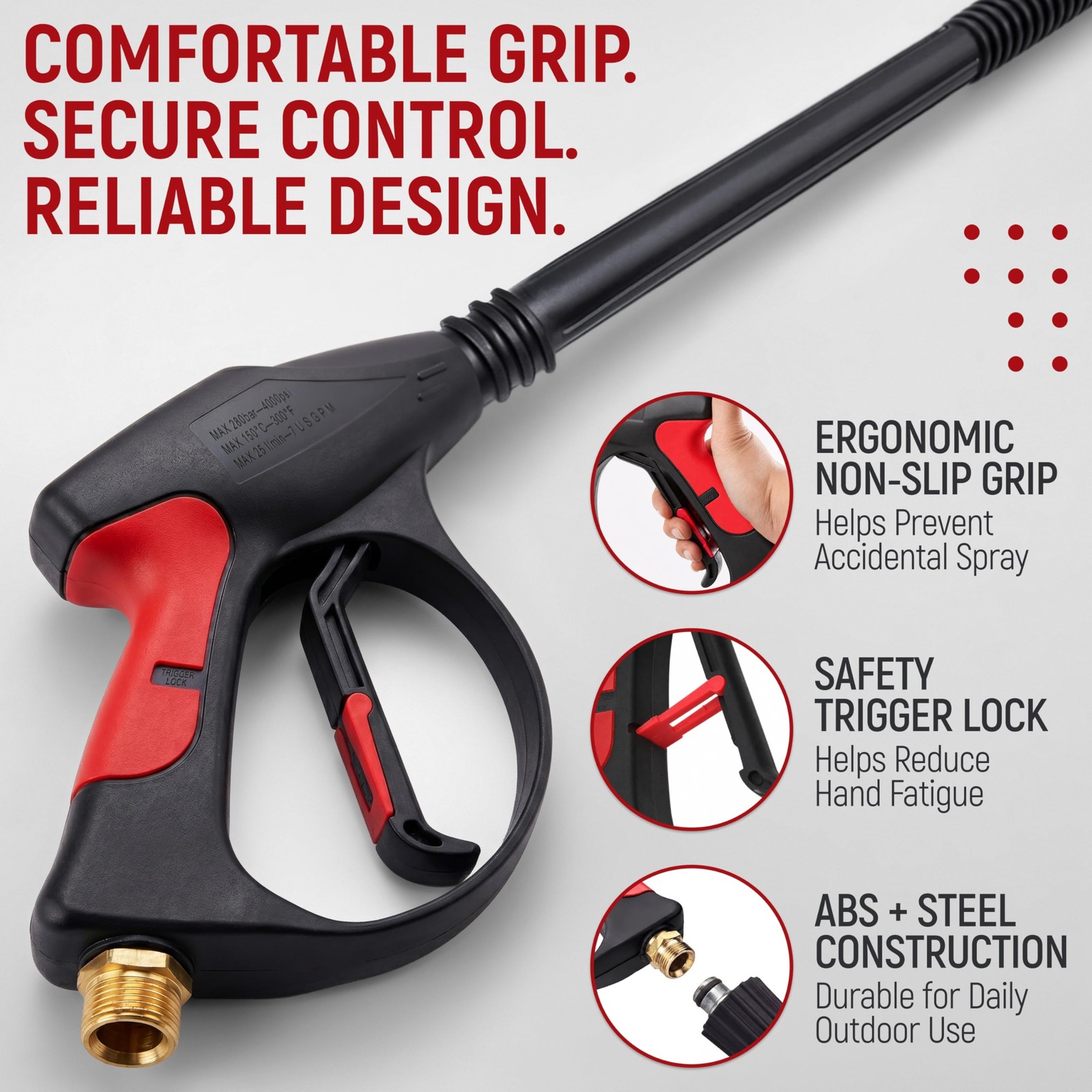 Best Pressure Washer Gun, 3000 PSI Max Power Wand with 26.2 ft Hose, M22-14 mm