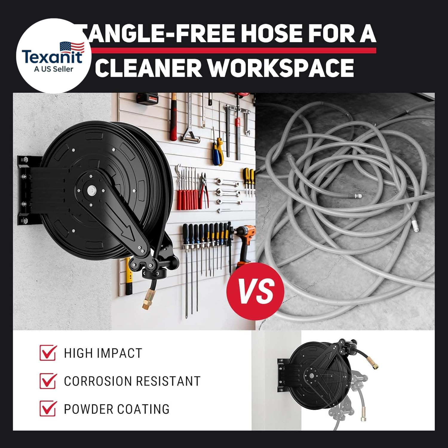 Pressure Washer Hose Reel, 3/8 in X 50 Ft Retractable Pressure Washer Reel, 4000
