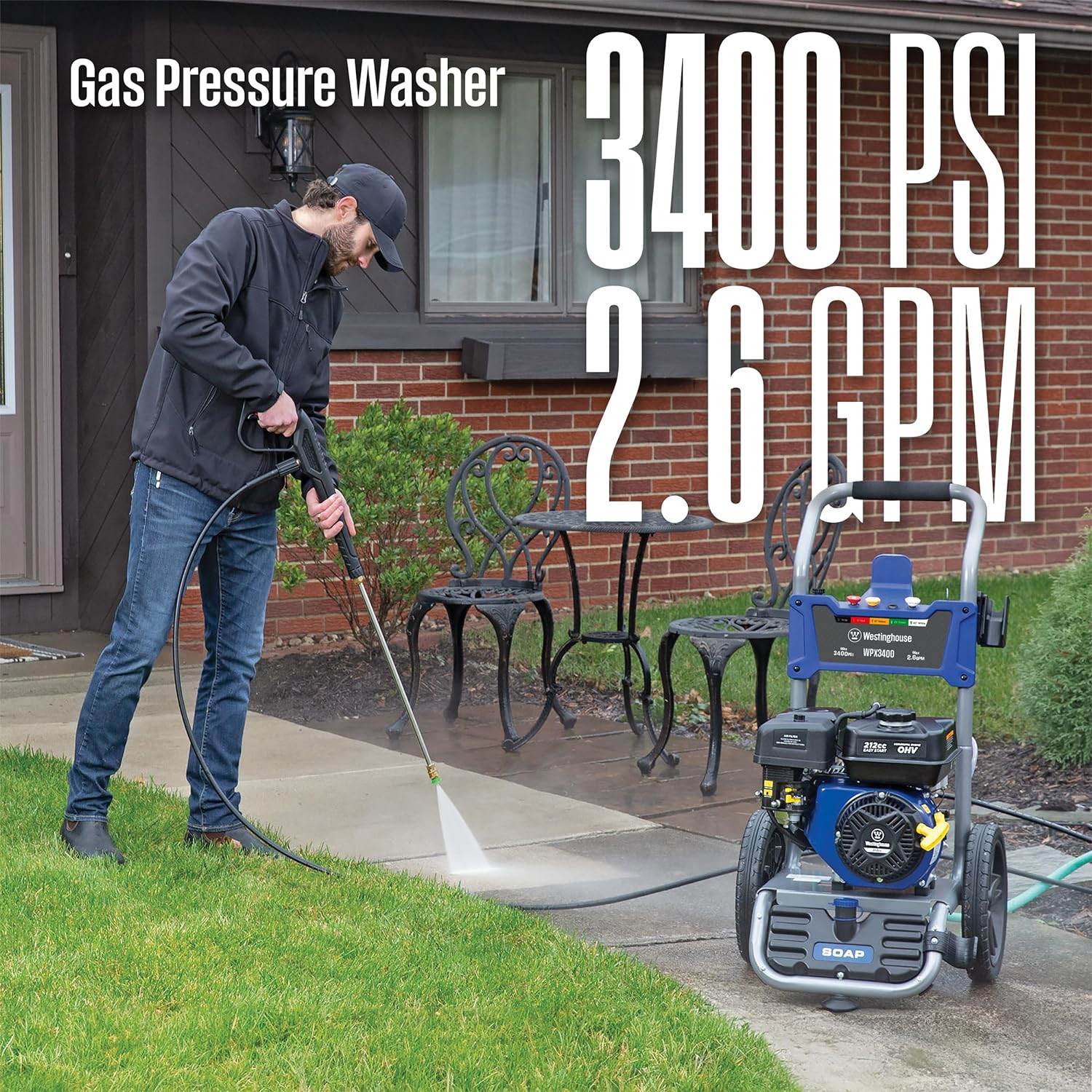 Westinghouse WPX3400 Gas Pressure Washer 3400 PSI Onboard Soap Tank & Nozzles
