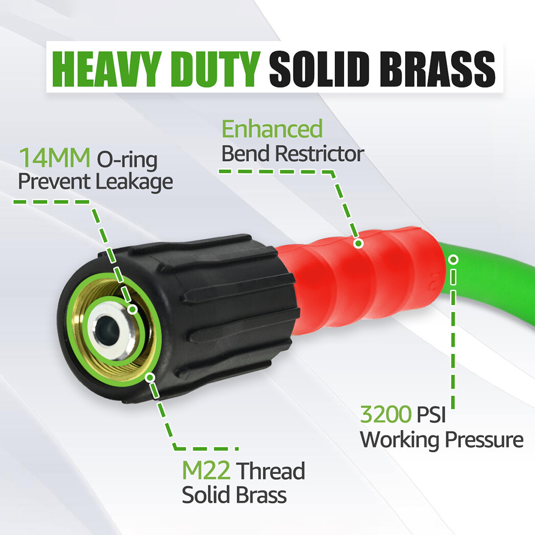 YAMATIC Pro Flexible Pressure Washer Hose with Solid Brass Quick Connectors~140℉