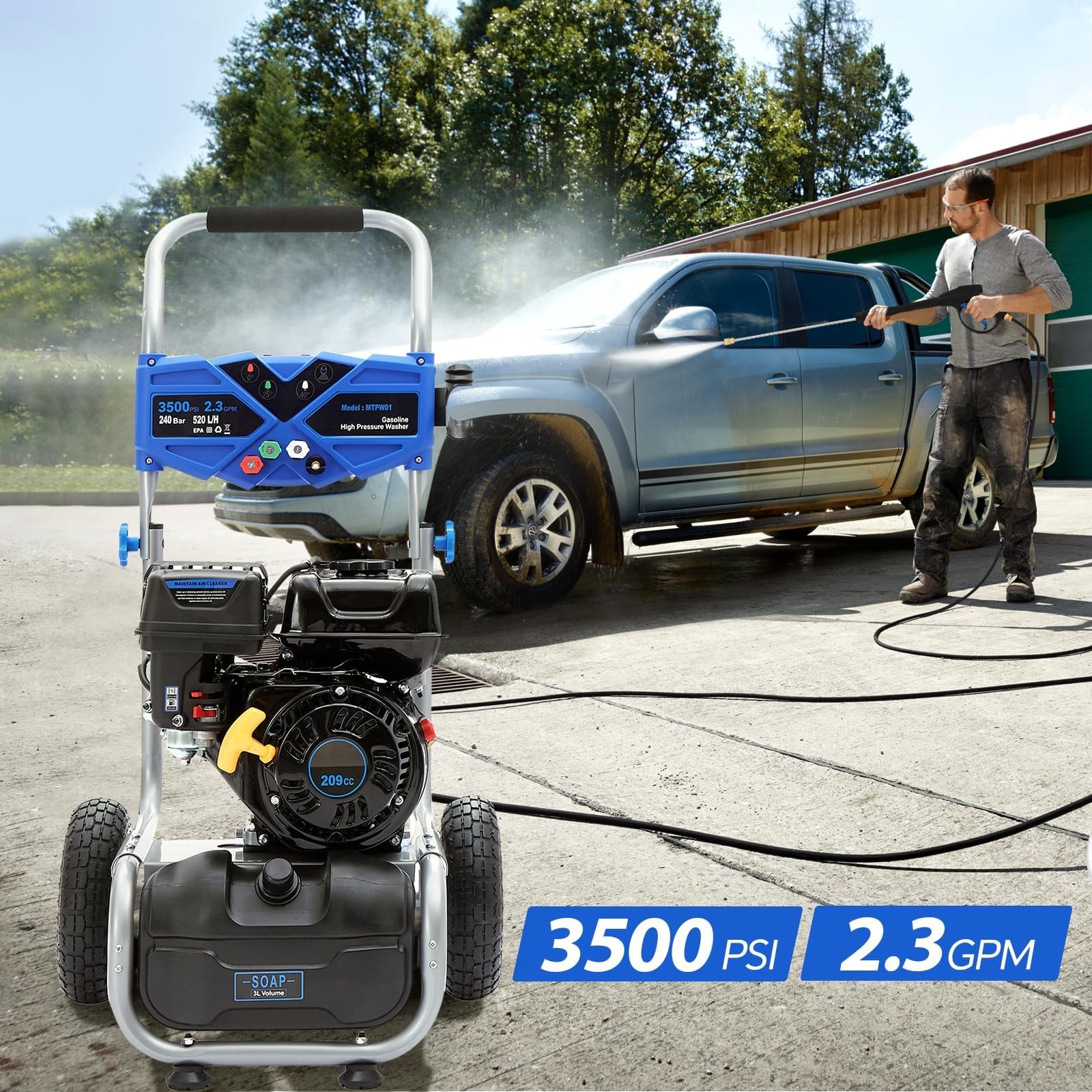 Efurden Gas Pressure Washer 3500PSI 2.3GPM Cold Water Gas Powered Washer 209cc
