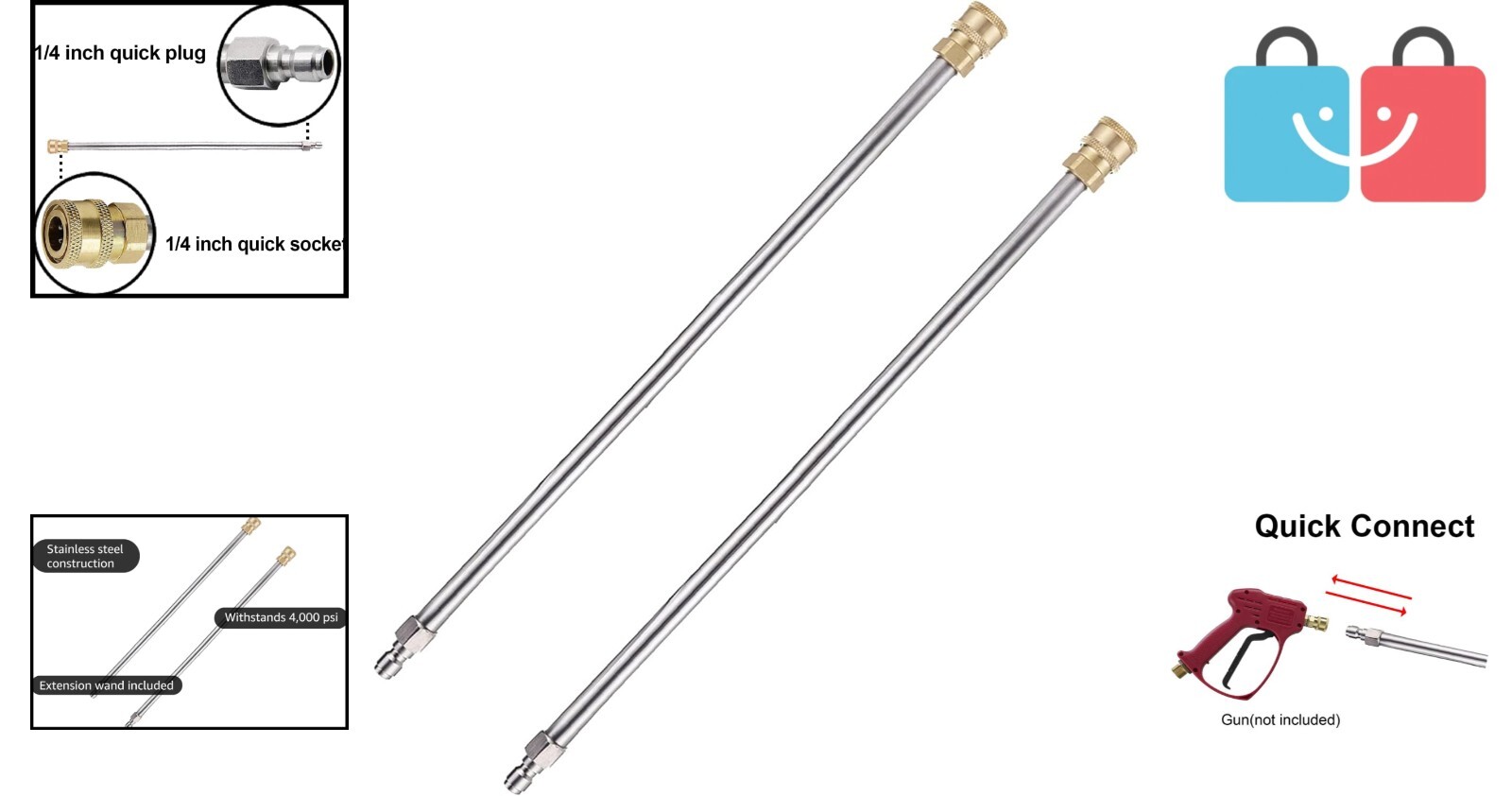 Universal Fit 17” Stainless Steel Extension Wand for Pressure Washers – 2 Pack