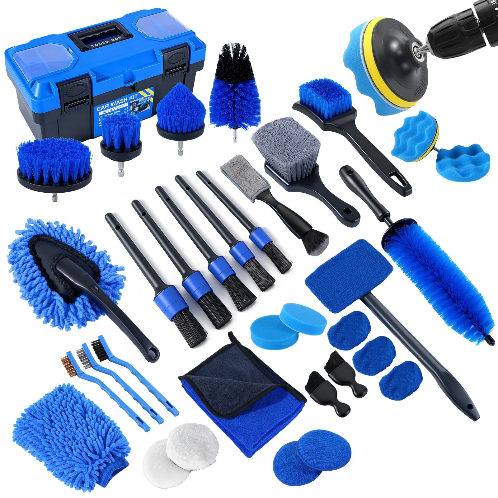 36Pcs Car Detailing Kit, Brush Set, Cleaning Auto Blue
