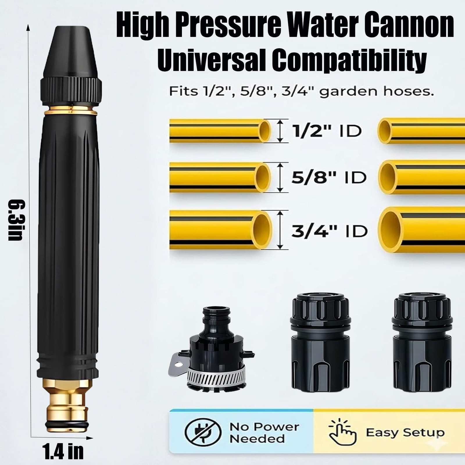 2PCS High Pressure Car Wash Water Gun & Hose Nozzle, 3 Spray Modes for Gardening