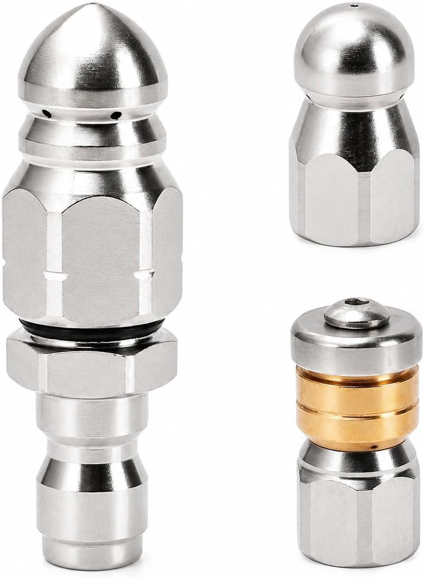 Sewer Jetter Nozzle Kit, 3-Pack, 1/4” Quick Connect, 5000 PSI
