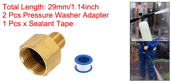 2 Pcs M22 Female to G1/4″ Male Brass Pressure Washer Adapter with Tape