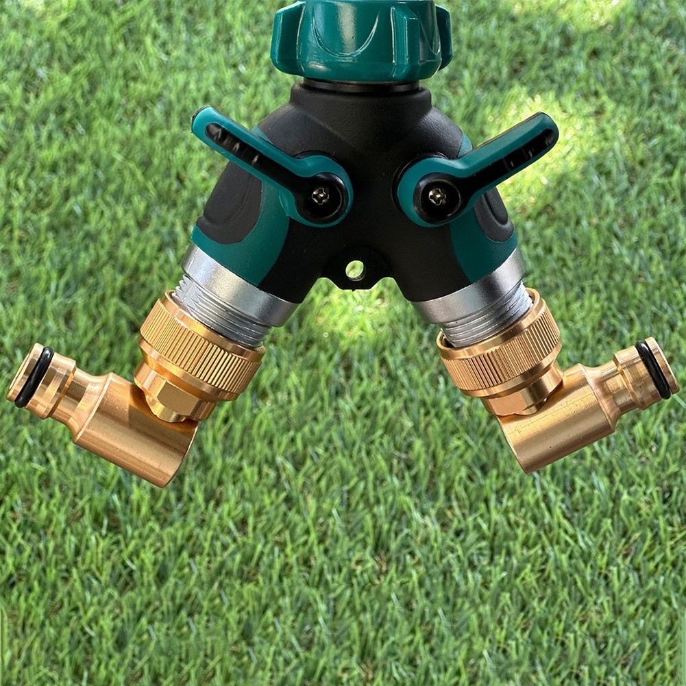 2 Way Rotating Garden Hose Splitter 360 Degree Zinc Copper Construction Teal