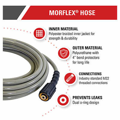 Simpson 41107 Morflex Pressure Washer Hose, Rated Up to 3200 PSI, 1/4 In. x 25