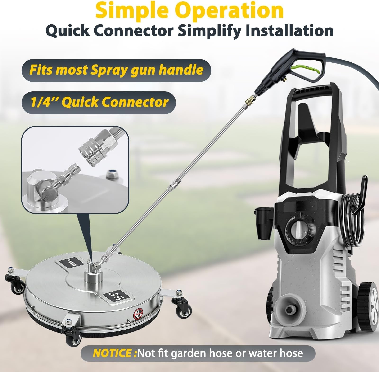 Dalmbox 16.5″ Pressure Washer Surface Cleaner, 4-Wheel Stainless Steel Rotary…