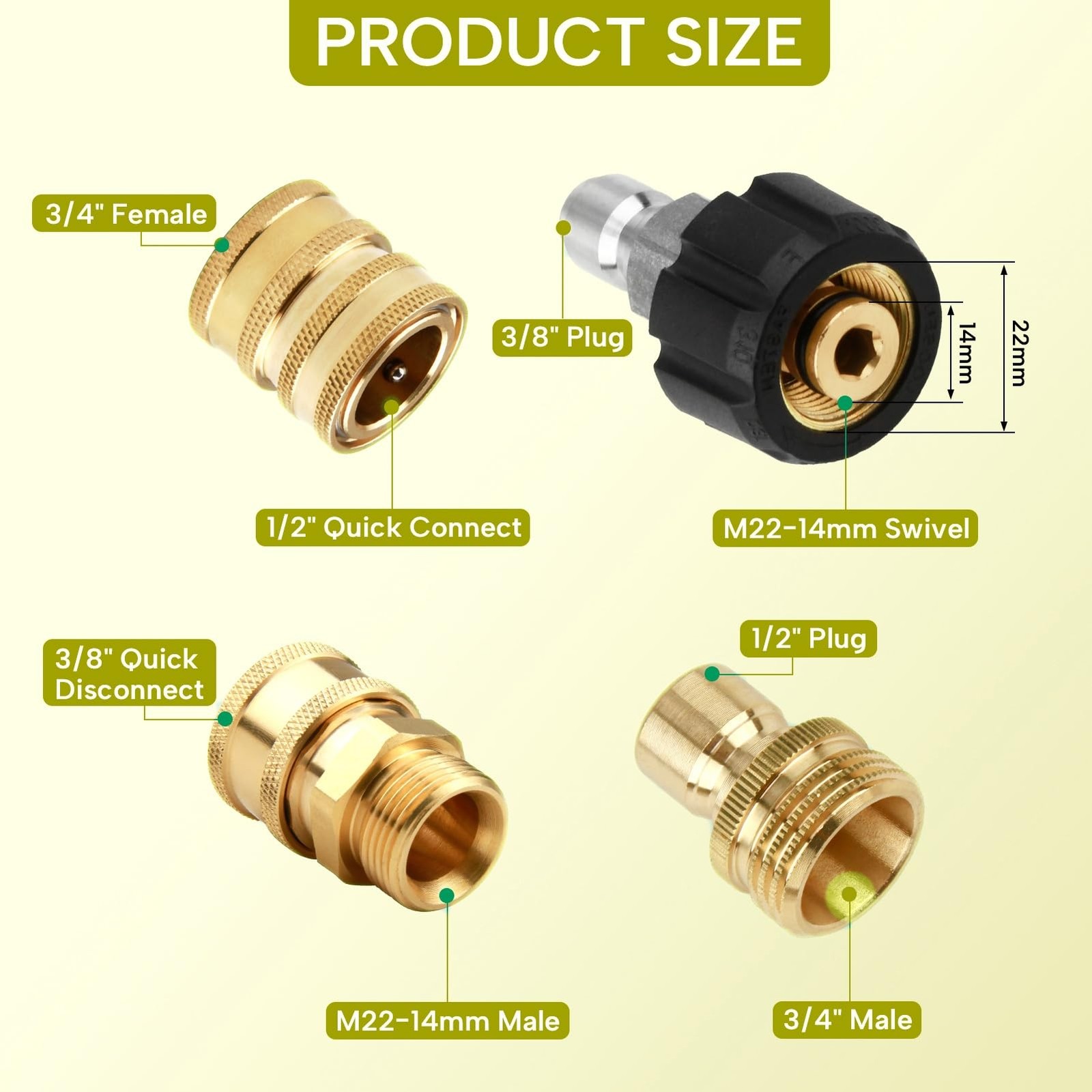 8 PCS Pressure Washer Quick Connect Adapter Kit M22 14mm To 3/8″ Hose Part