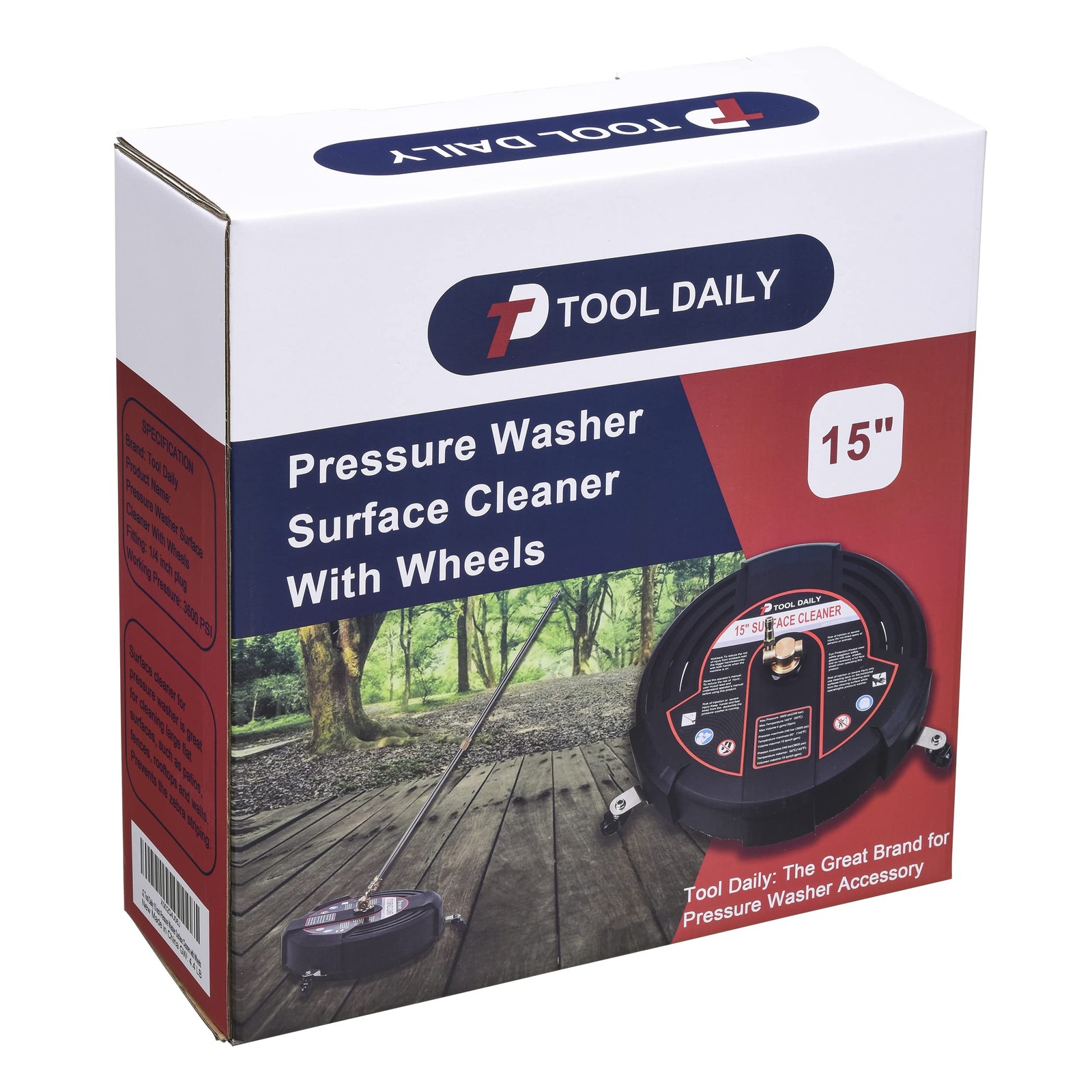 Tool Daily 15 Inch Pressure Washer Surface Cleaner with 3 Wheels, 2 Extension…