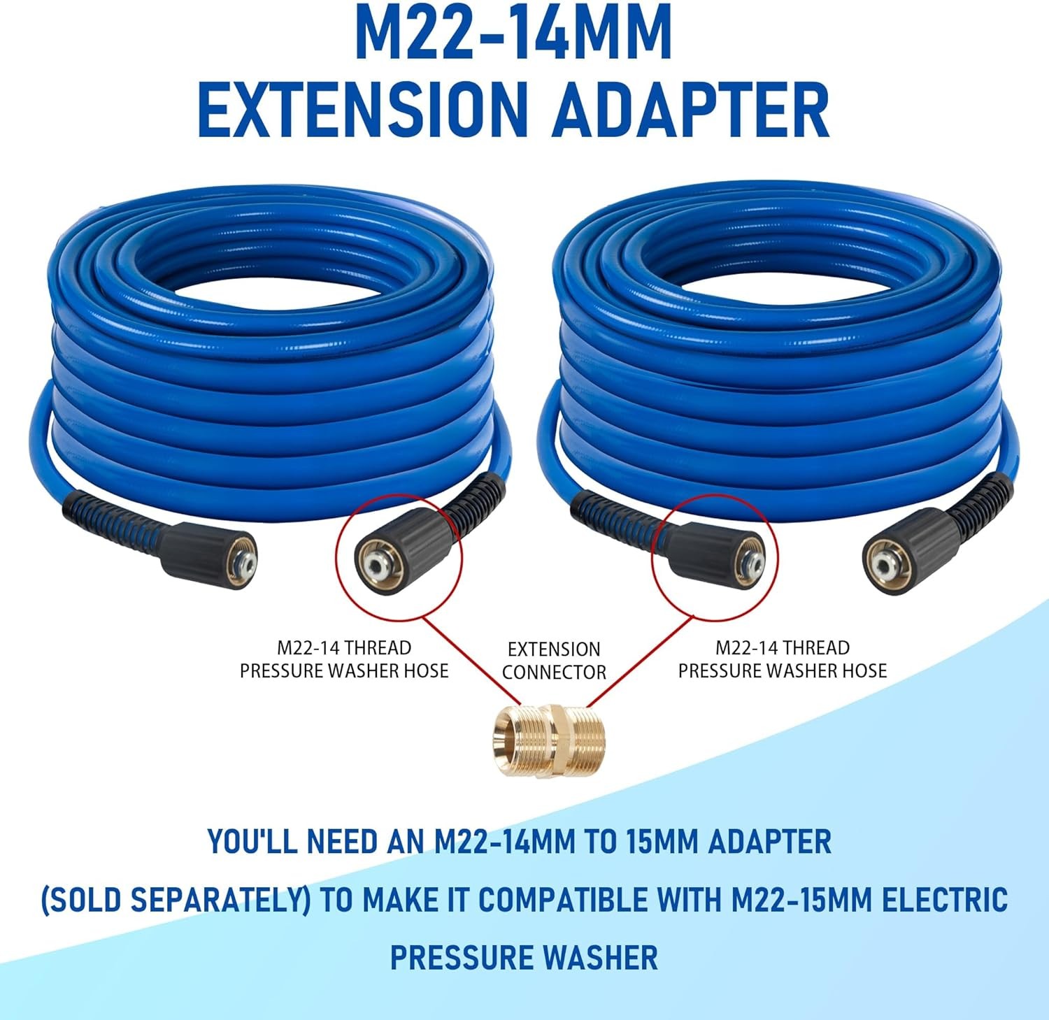 Manguera lavadora presión 50FT 3600 PSI flexible resistente a dobleces azul