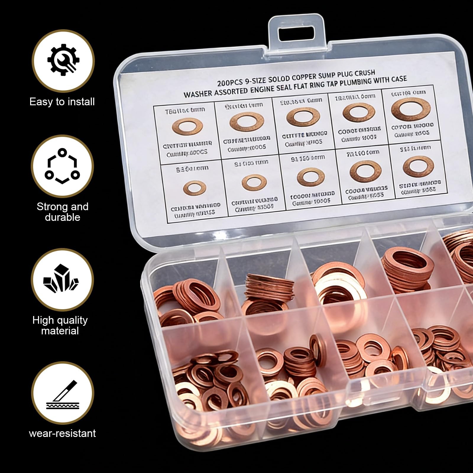 Icyfond 200 PCS Assorted Sizes Copper Washer Kit, Solid Metric Crush Washers …