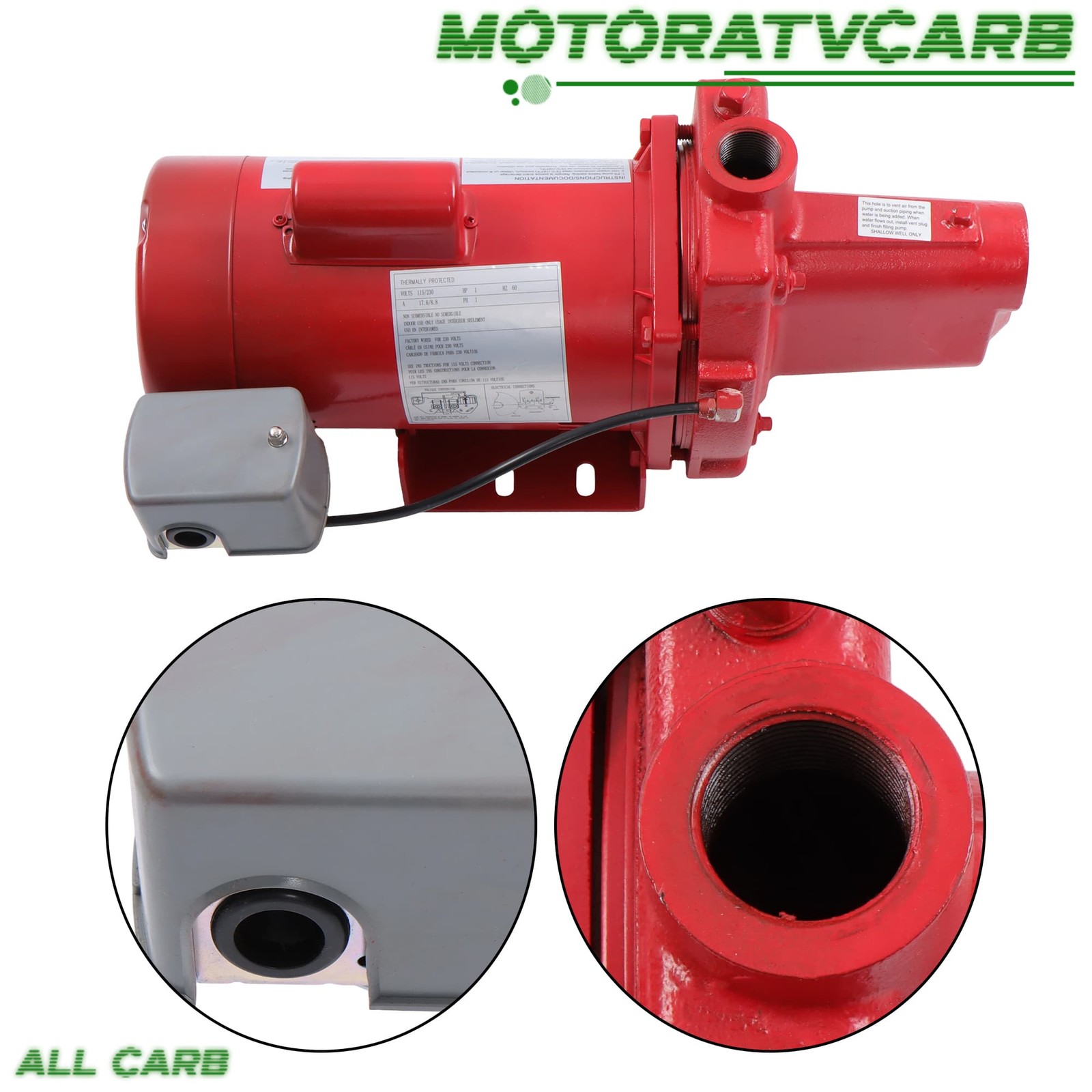 ALL-CARB 1HP 23GPM Dual Voltage 115/230 Volt Cast Iron Shallow Pump Red 602208