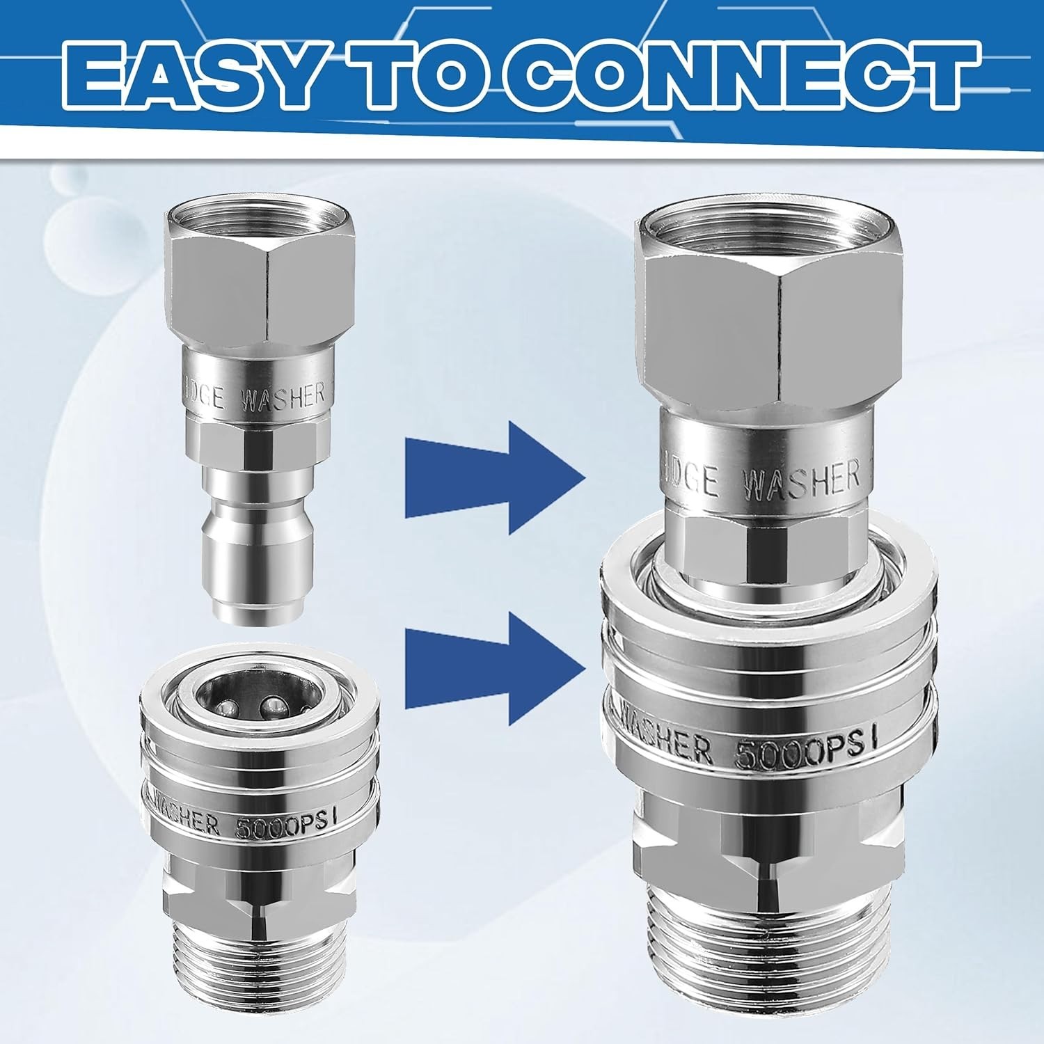Comprehensive 4 Pack M22 14mm Quick Connect Stainless Steel Pressure Adapters