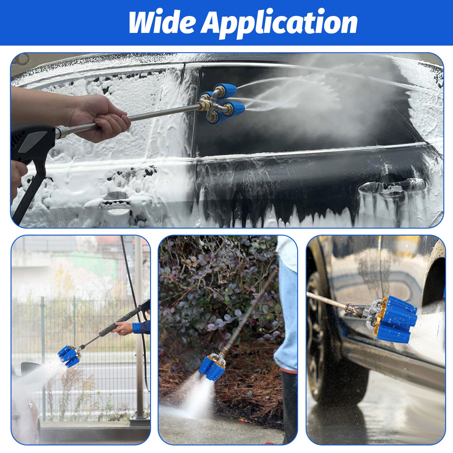 360° Rotating Pressure Washer Four Turbo Nozzle 1/4″ Quick Connector 2.5 Orifice