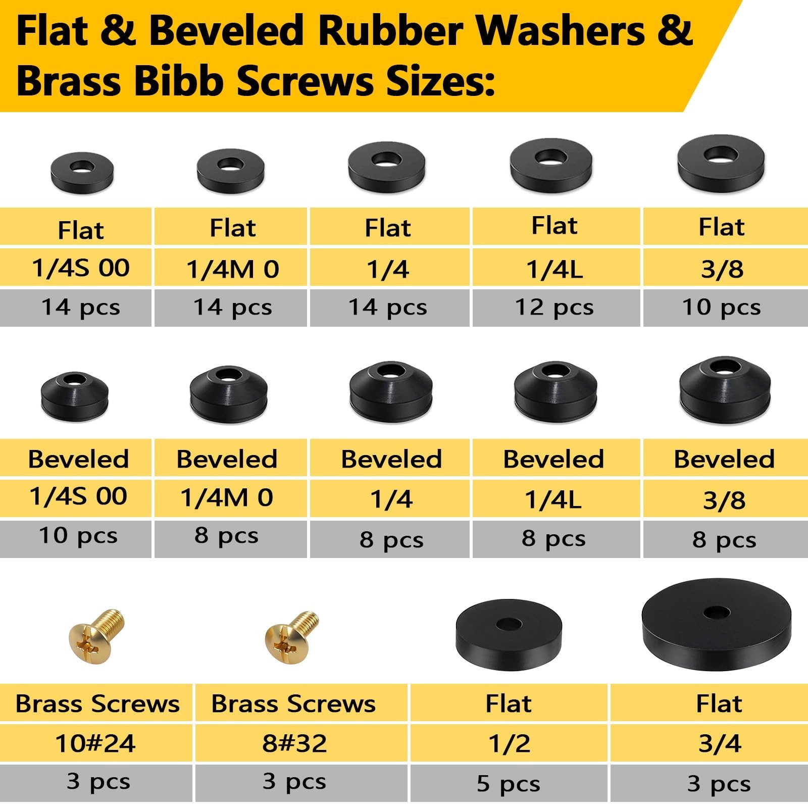 160-Piece Hose Bib Washers Kit – Assorted Sizes, Rubber Gaskets & Brass Screws f