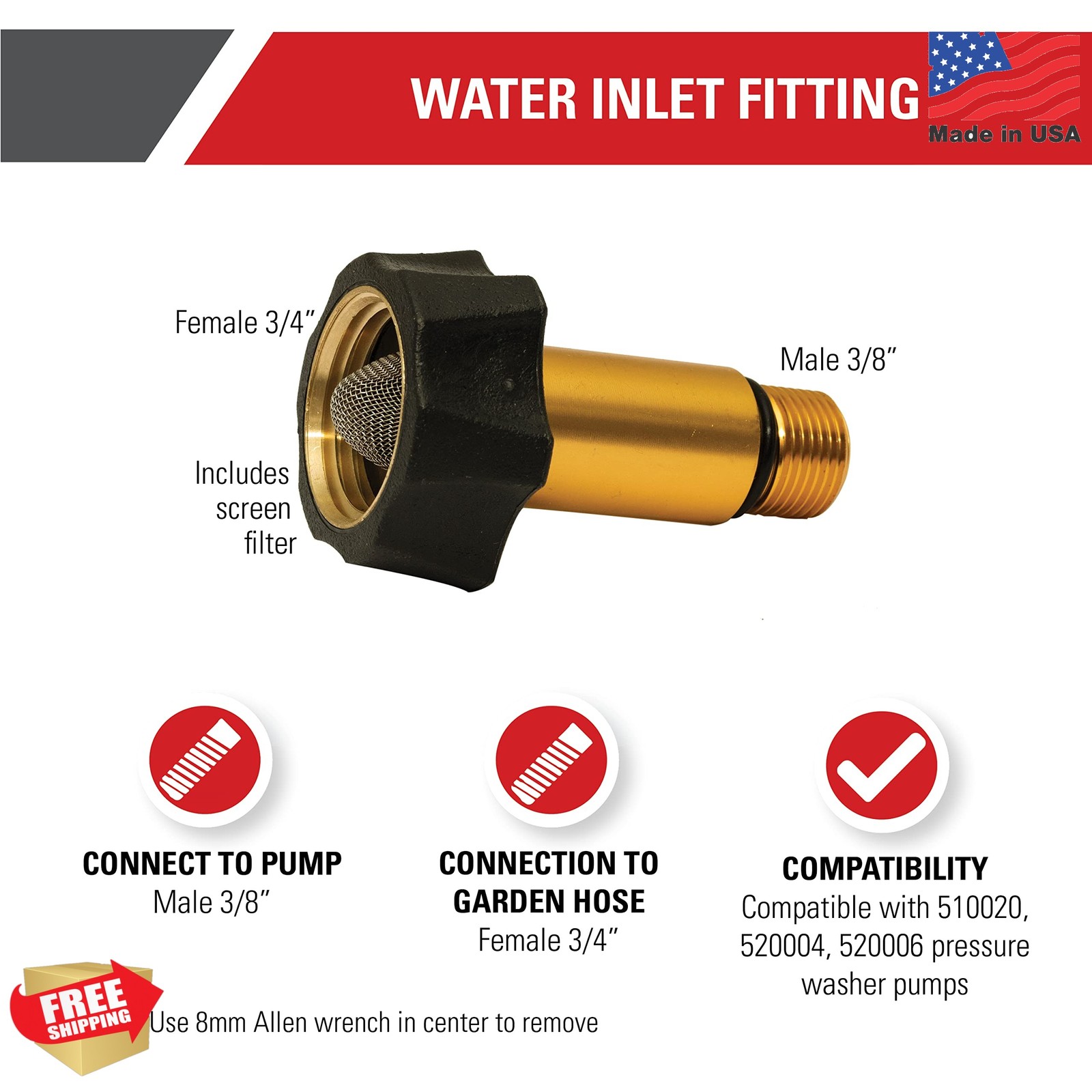 Simpson Cleaning 7110166 Water Inlet Fitting for OEM Technologies Axial Cam Pres