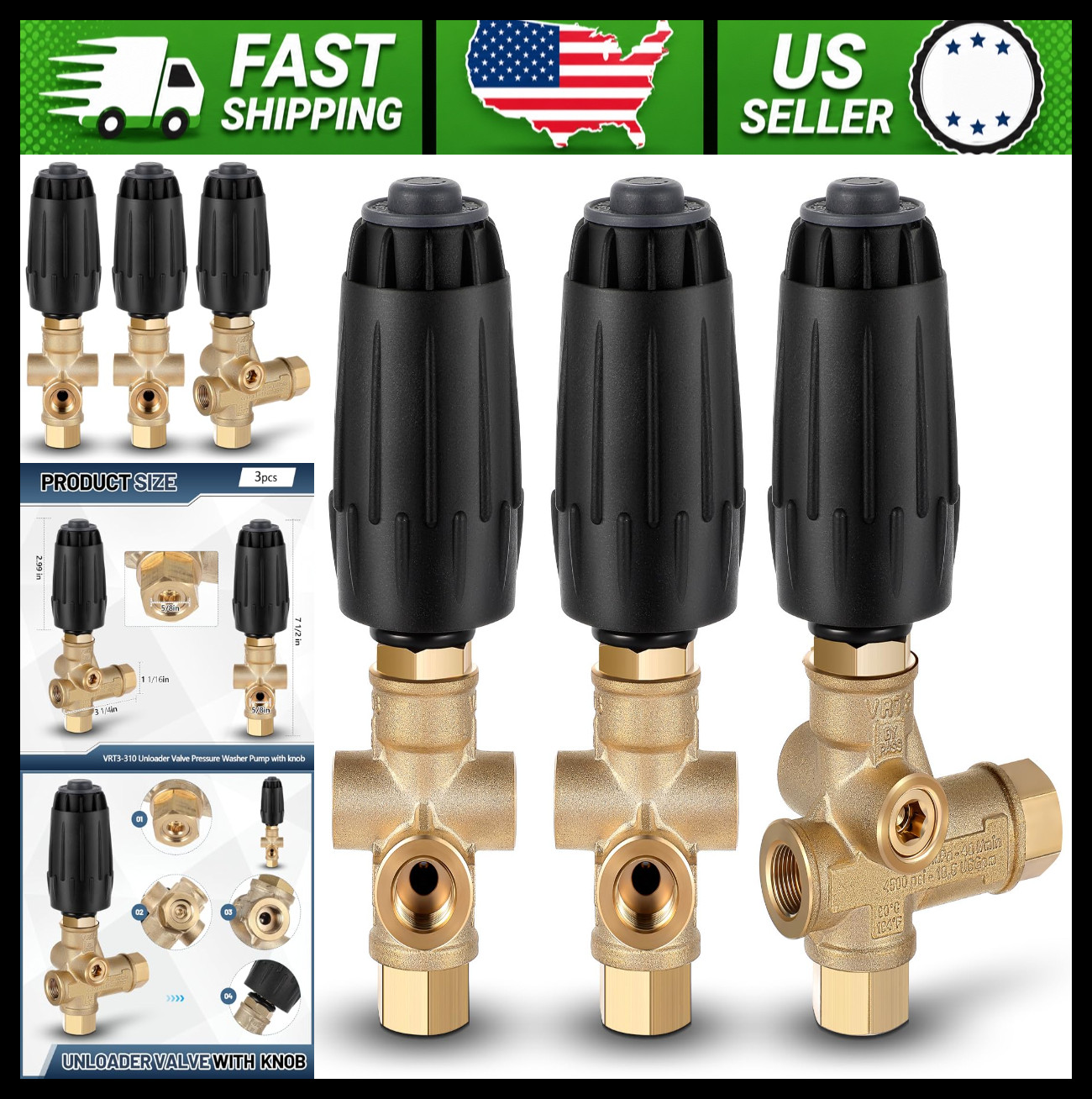 Threlaco 3 Pack Pressure Washer Unloader Valve 3/8″ F Outlet 4500 PSI