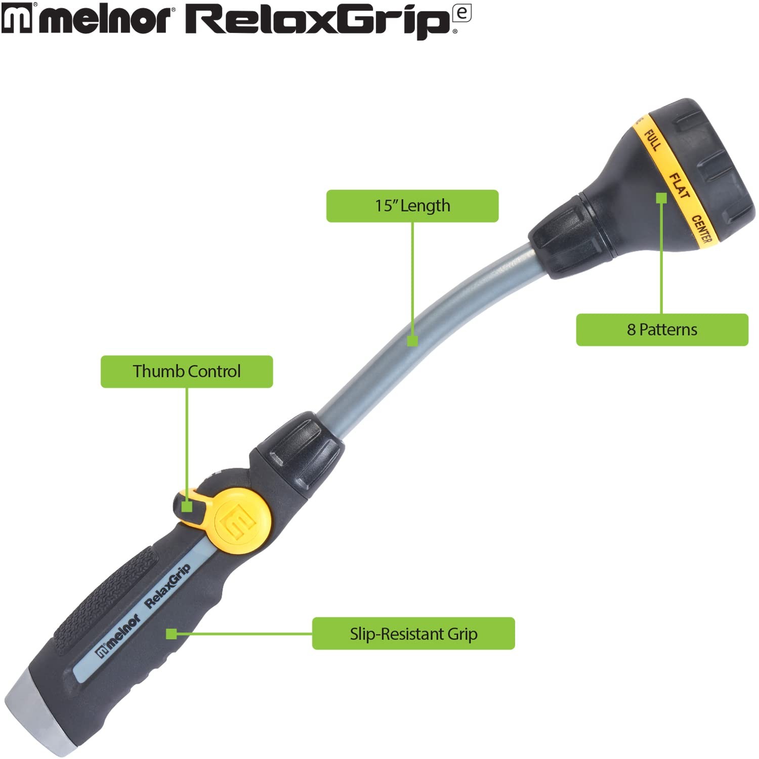 Melnor 65172AMZ Relax Grip 8 1 Count (Pack of 1), Silver, Black, and Yellow