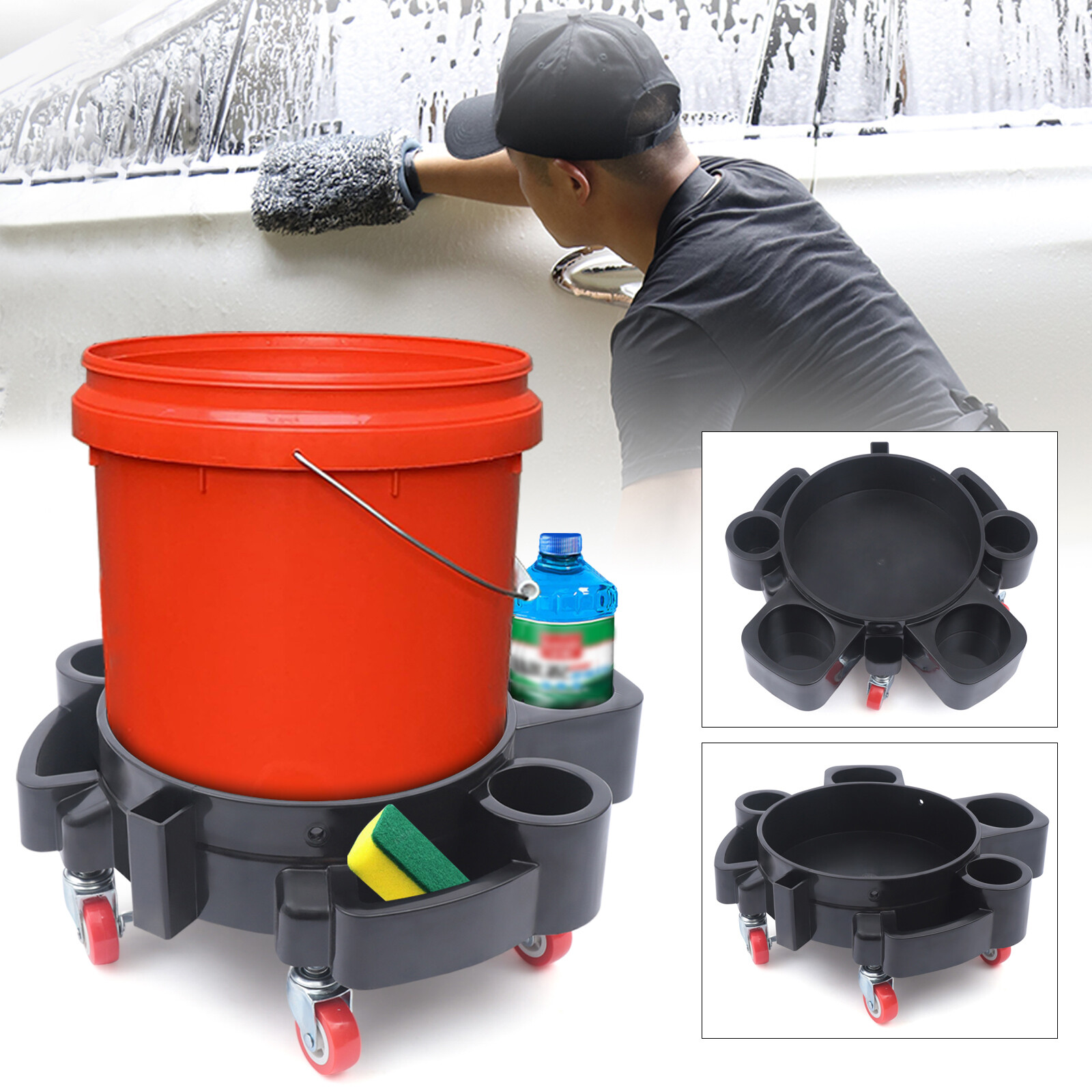 Bucket Dolly Car Wash Cleaning Trolly Mop Wash Drum Rolling Cart Heavy Duty
