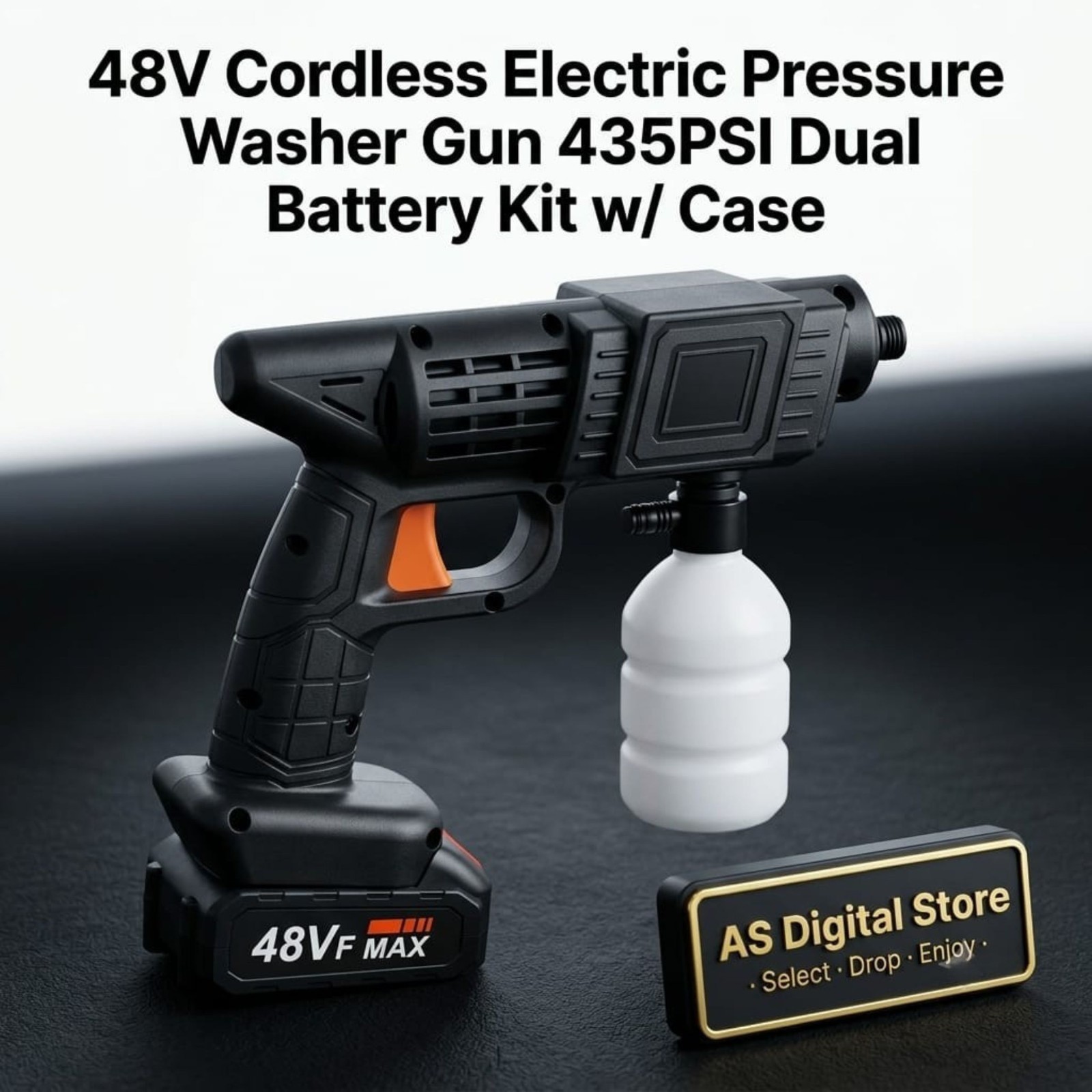 48V Cordless Electric Pressure Washer Gun 435 PSI Dual Battery Kit With Case