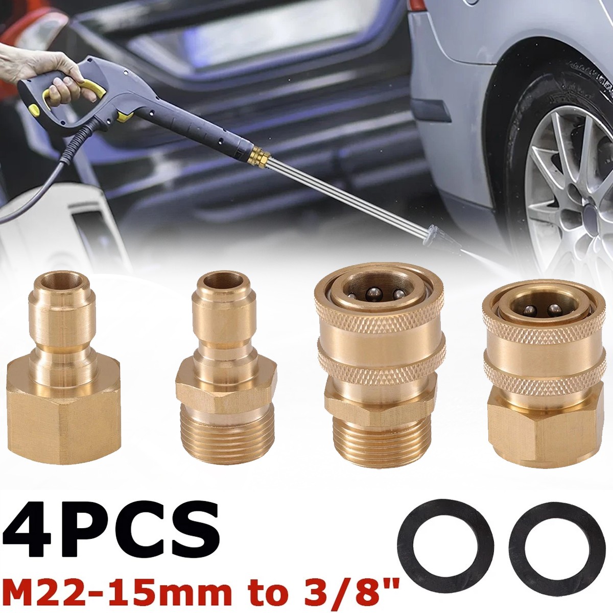 4X Power Washer Adapter M22-15mm Swivel to 3/8” Pressure Washer Adapter Set
