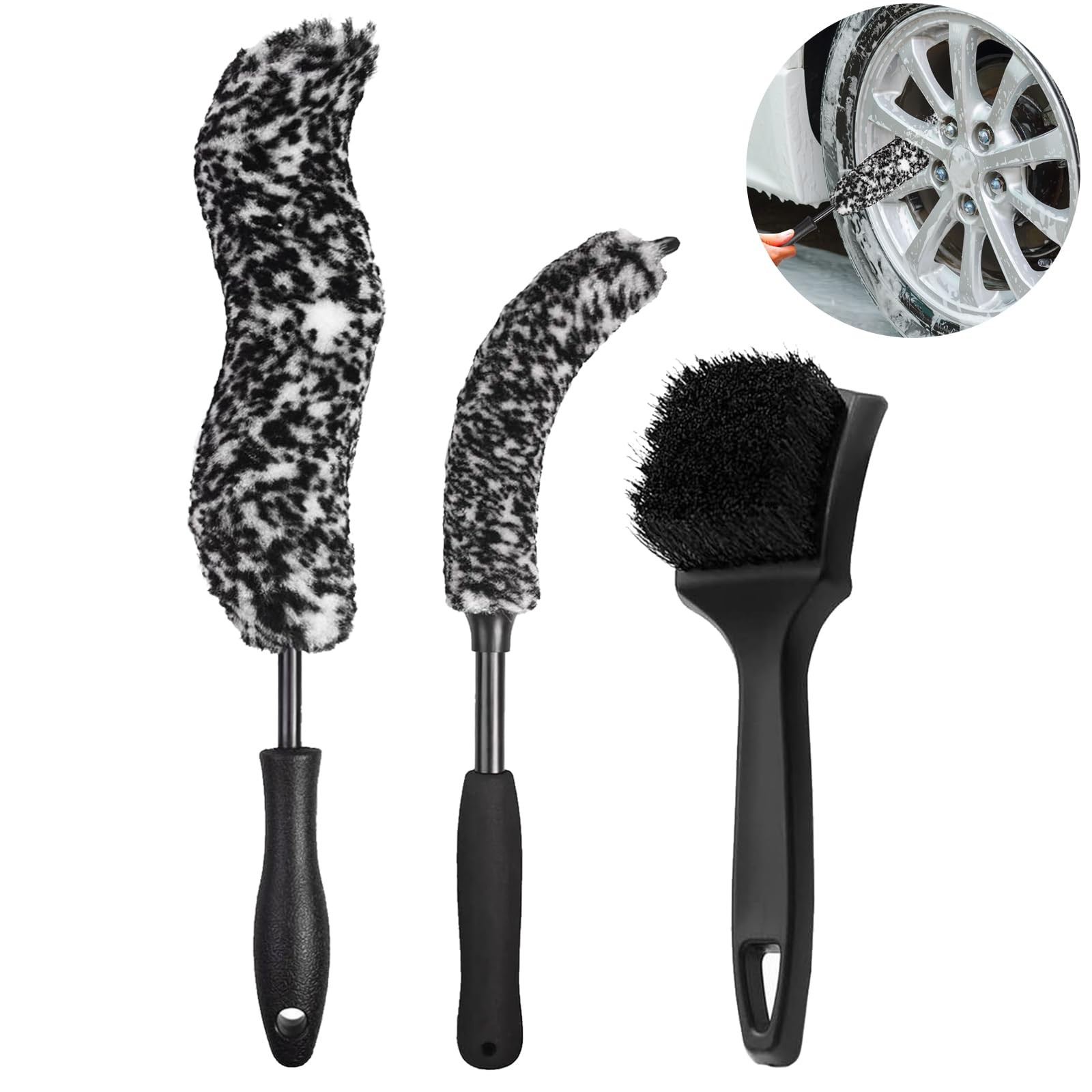 Bendable Wheel Brush Kits Soft Microfiber Cleaner Large, Black