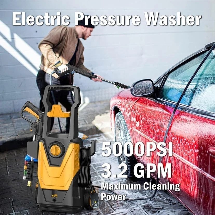Yellow 5000PSI Power Washer for Cars, Patios, and More – Multi-Purpose Cleaning